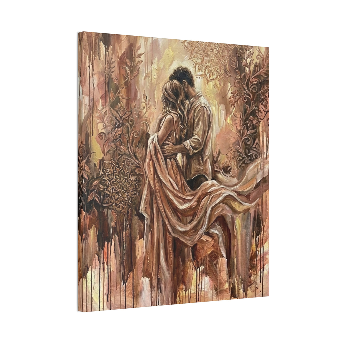 Rose Gold Loving Intimate Couple Canvas Print — Romantic Stretched Wall Art