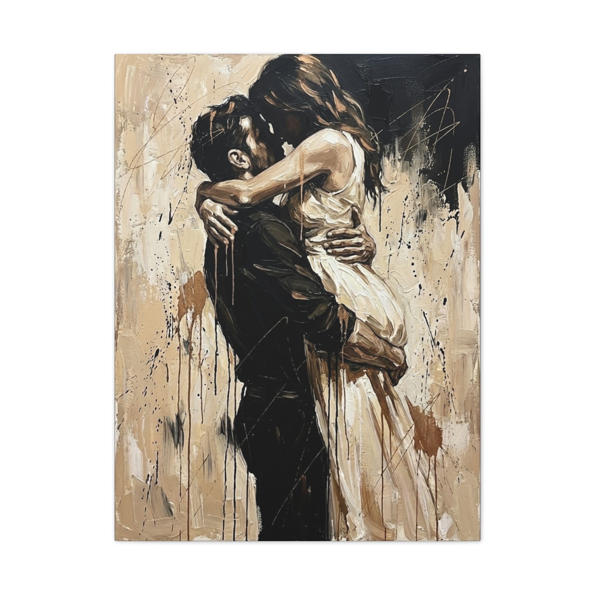 Expressionist Couple Painting Canvas—Loving Intimate Wall Art