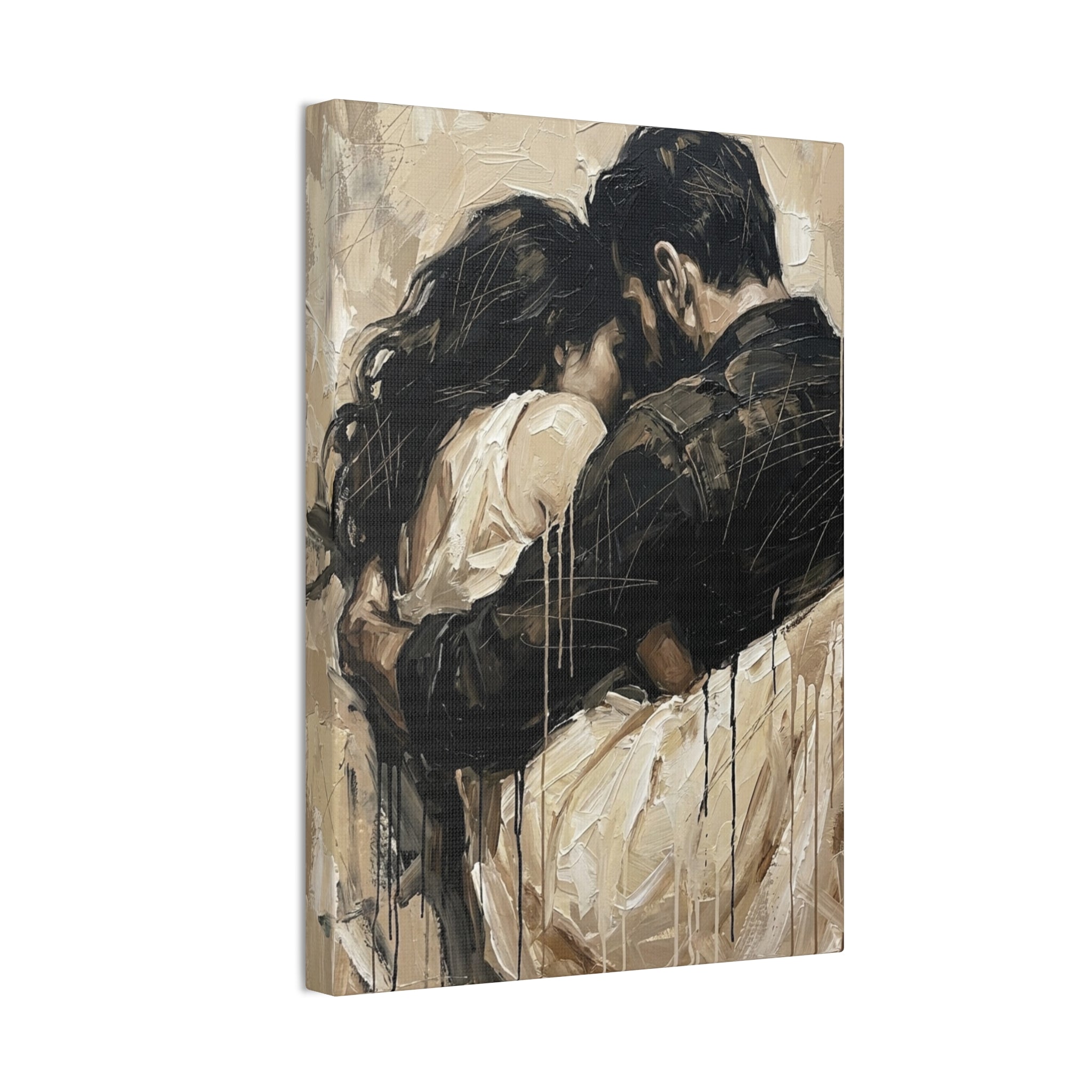Safety Being Held - Expressionist Loving Couple Canvas Art — Emotional Intimacy