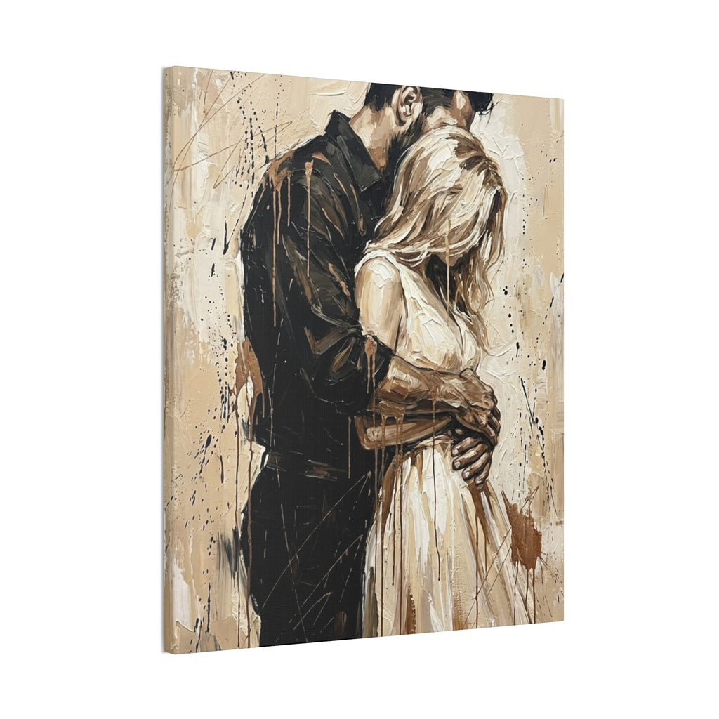 Expressionist 'Tender Moments' Stretched Canvas — Loving Couple Embracing Wall Art