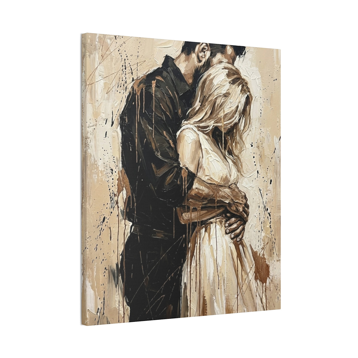 Expressionist 'Tender Moments' Stretched Canvas — Loving Couple Embracing Wall Art