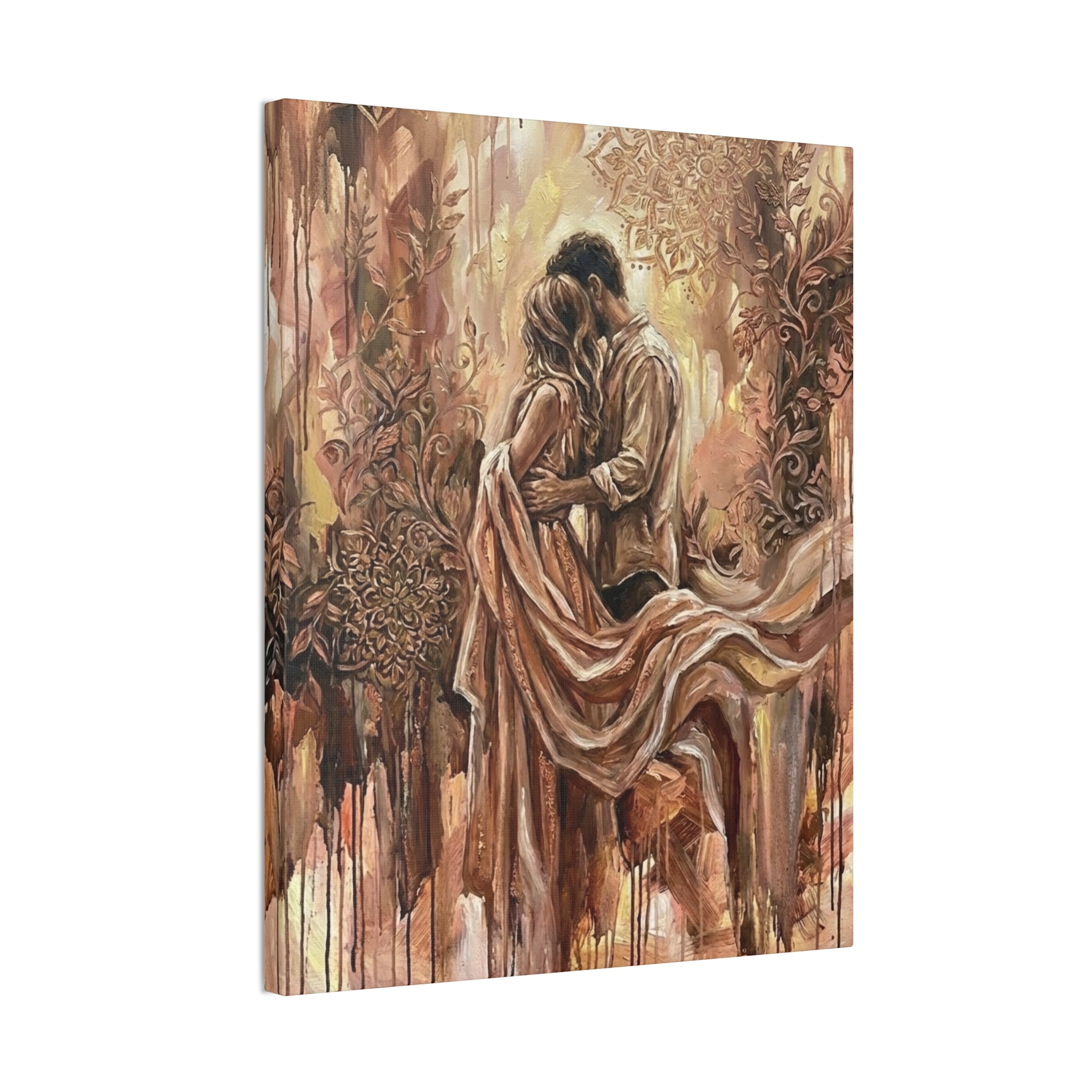 Rose Gold Loving Intimate Couple Canvas Print — Romantic Stretched Wall Art