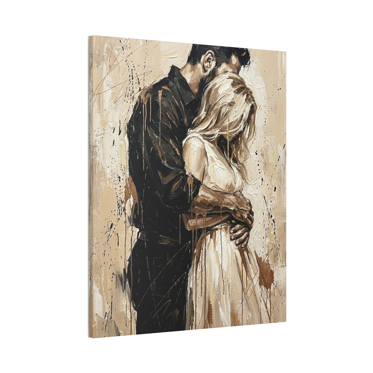 Expressionist 'Tender Moments' Stretched Canvas — Loving Couple Embracing Wall Art