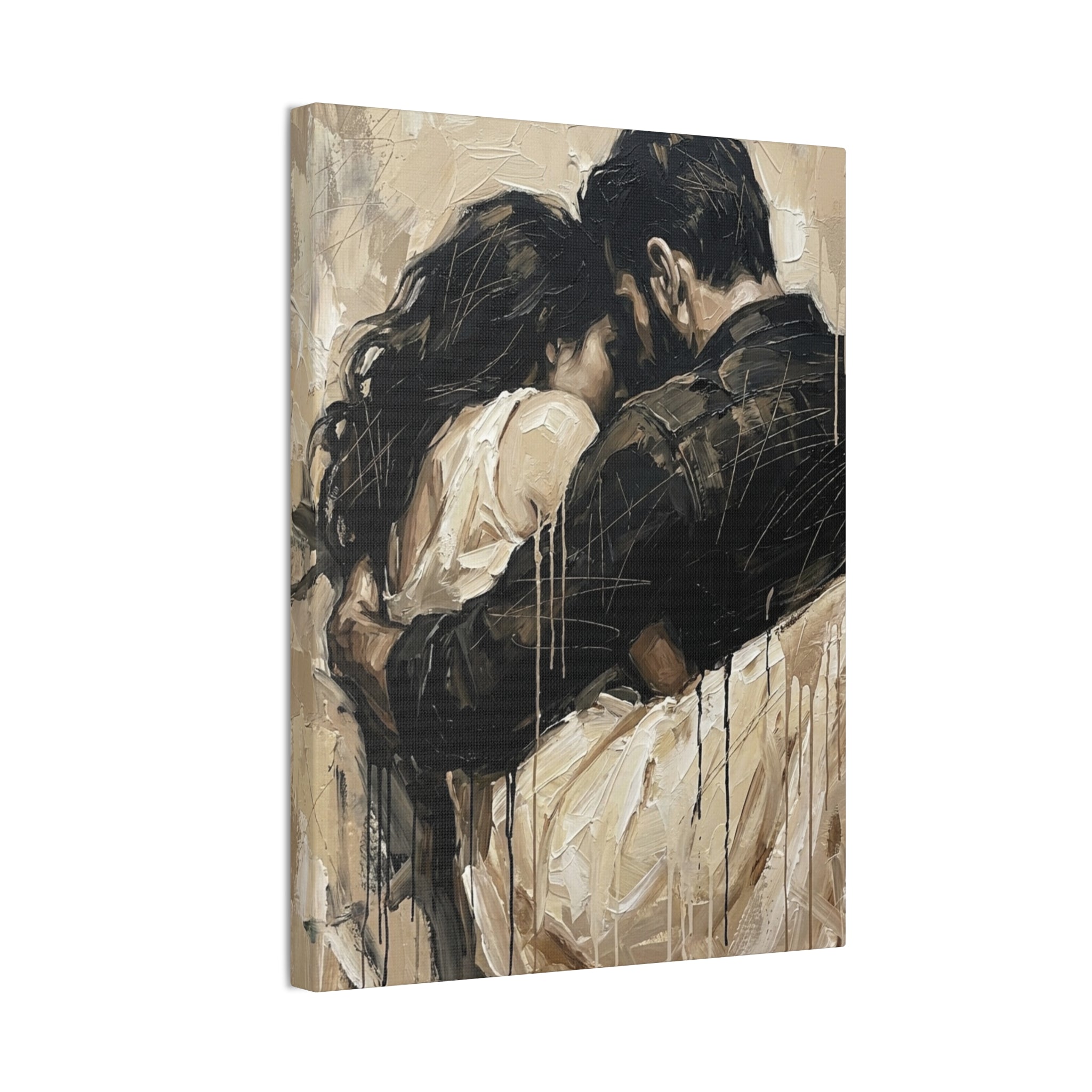 Safety Being Held - Expressionist Loving Couple Canvas Art — Emotional Intimacy
