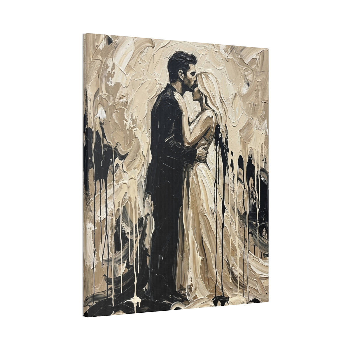 Expressionist Forehead Kiss Canvas Print — Romantic Anniversary Wall Art