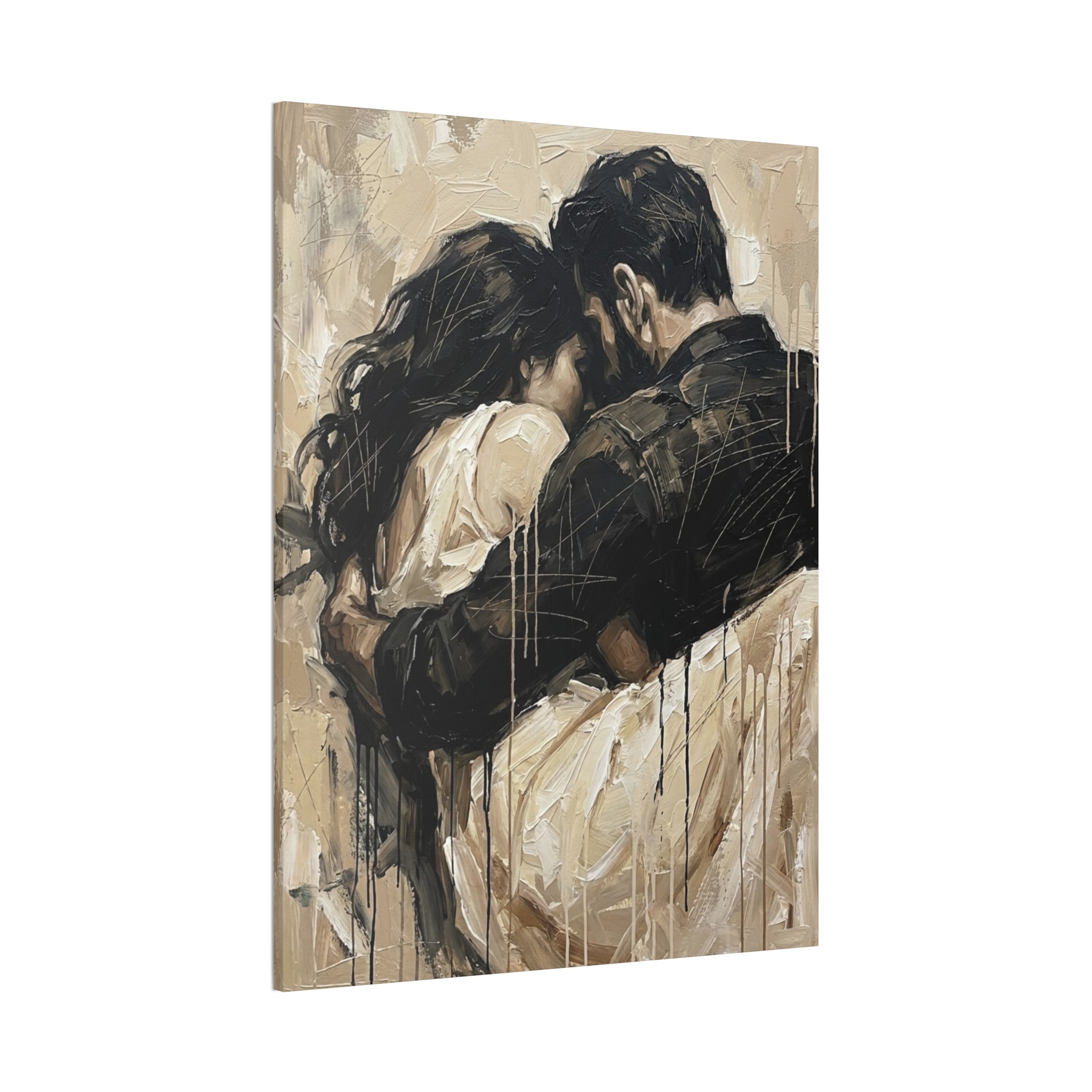 Safety Being Held - Expressionist Loving Couple Canvas Art — Emotional Intimacy