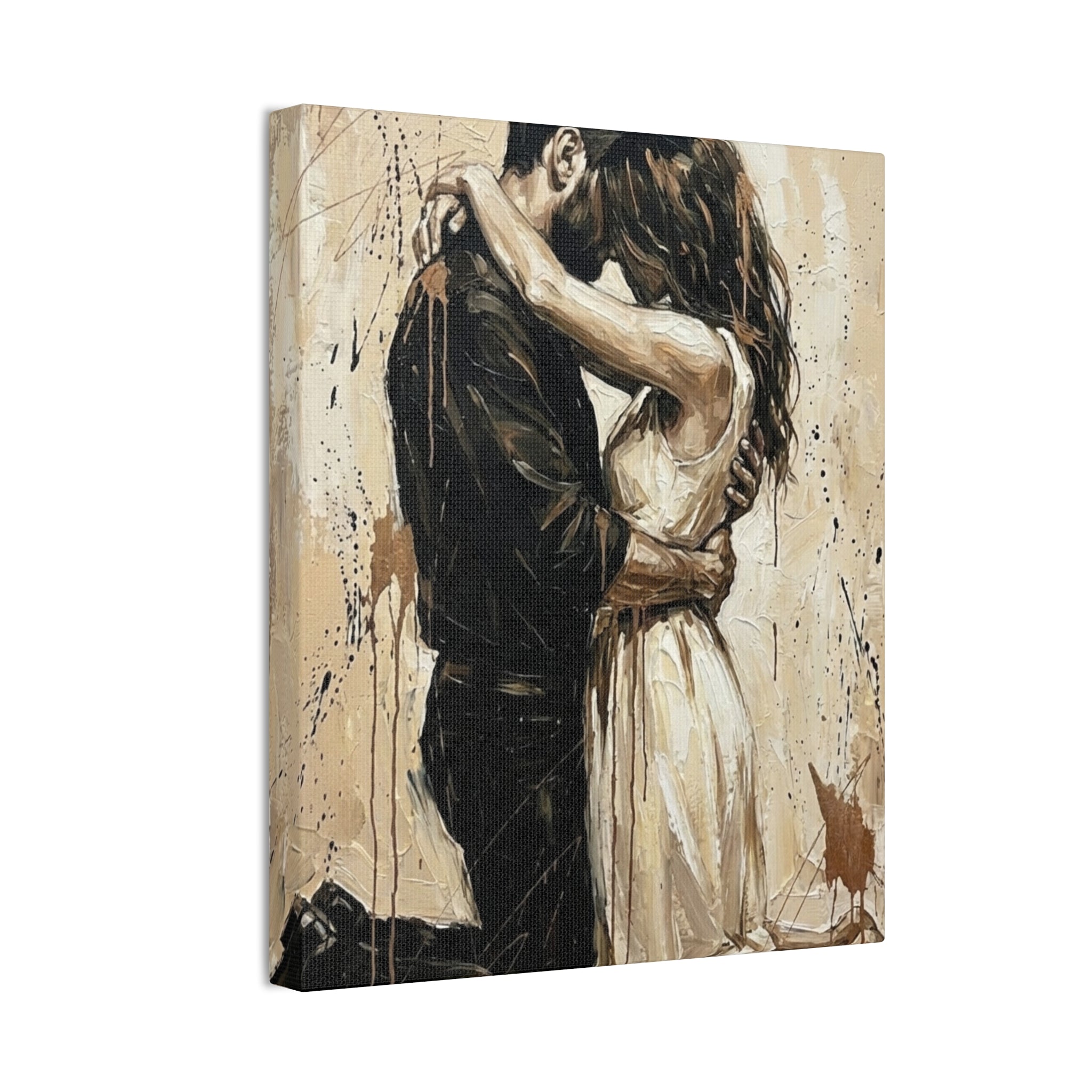 Devotional Kneeling Couple Canvas Art — Faith & Marriage Expressionist Wall Decor