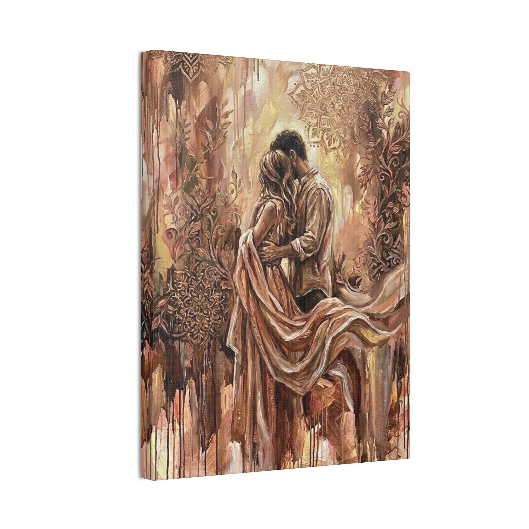 Rose Gold Loving Intimate Couple Canvas Print — Romantic Stretched Wall Art