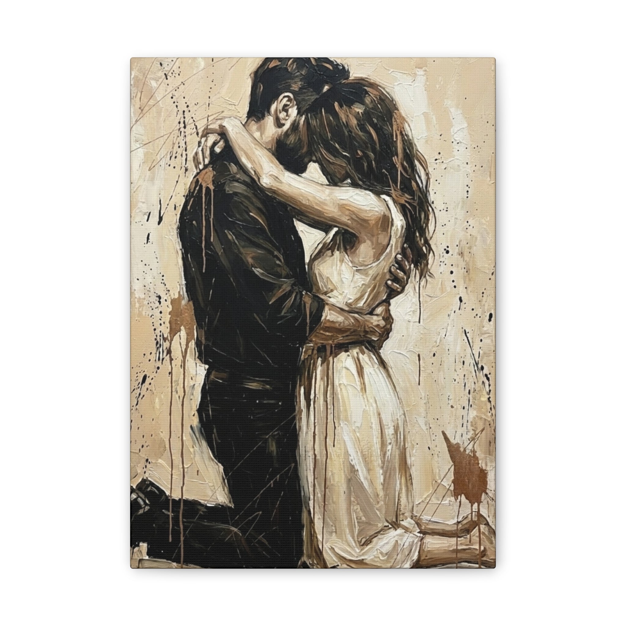 Devotional Kneeling Couple Canvas Art — Faith & Marriage Expressionist Wall Decor