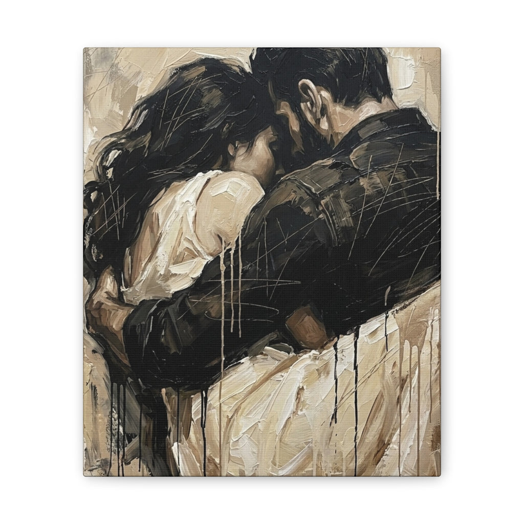 Safety Being Held - Expressionist Loving Couple Canvas Art — Emotional Intimacy