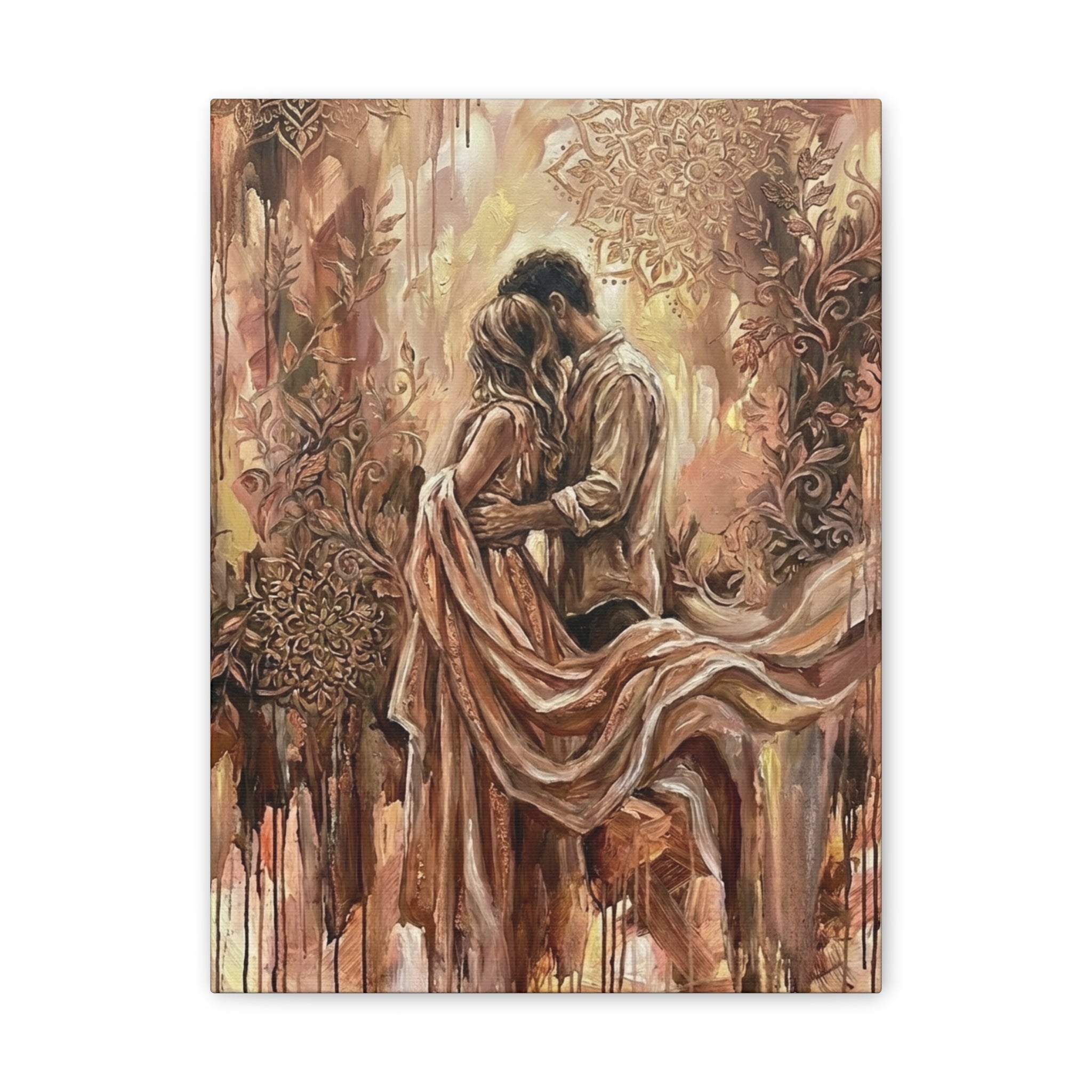 Rose Gold Loving Intimate Couple Canvas Print — Romantic Stretched Wall Art