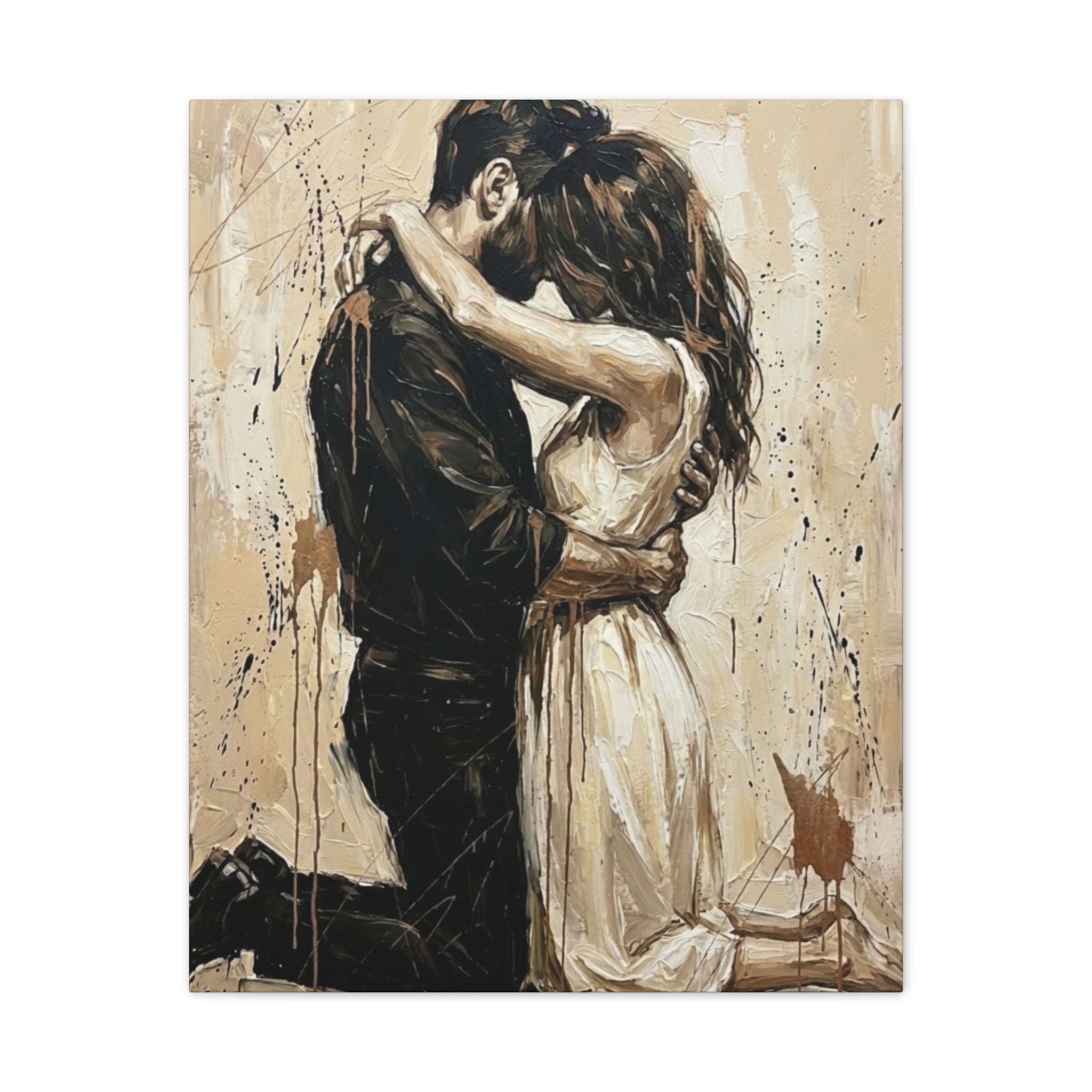 Devotional Kneeling Couple Canvas Art — Faith & Marriage Expressionist Wall Decor