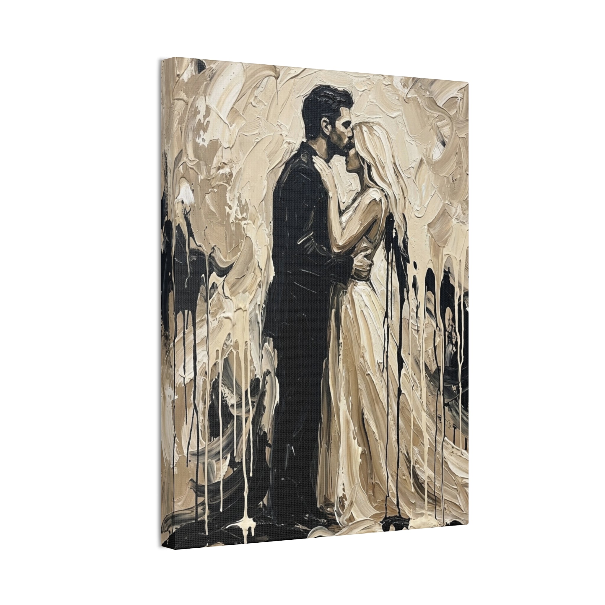 Expressionist Forehead Kiss Canvas Print — Romantic Anniversary Wall Art