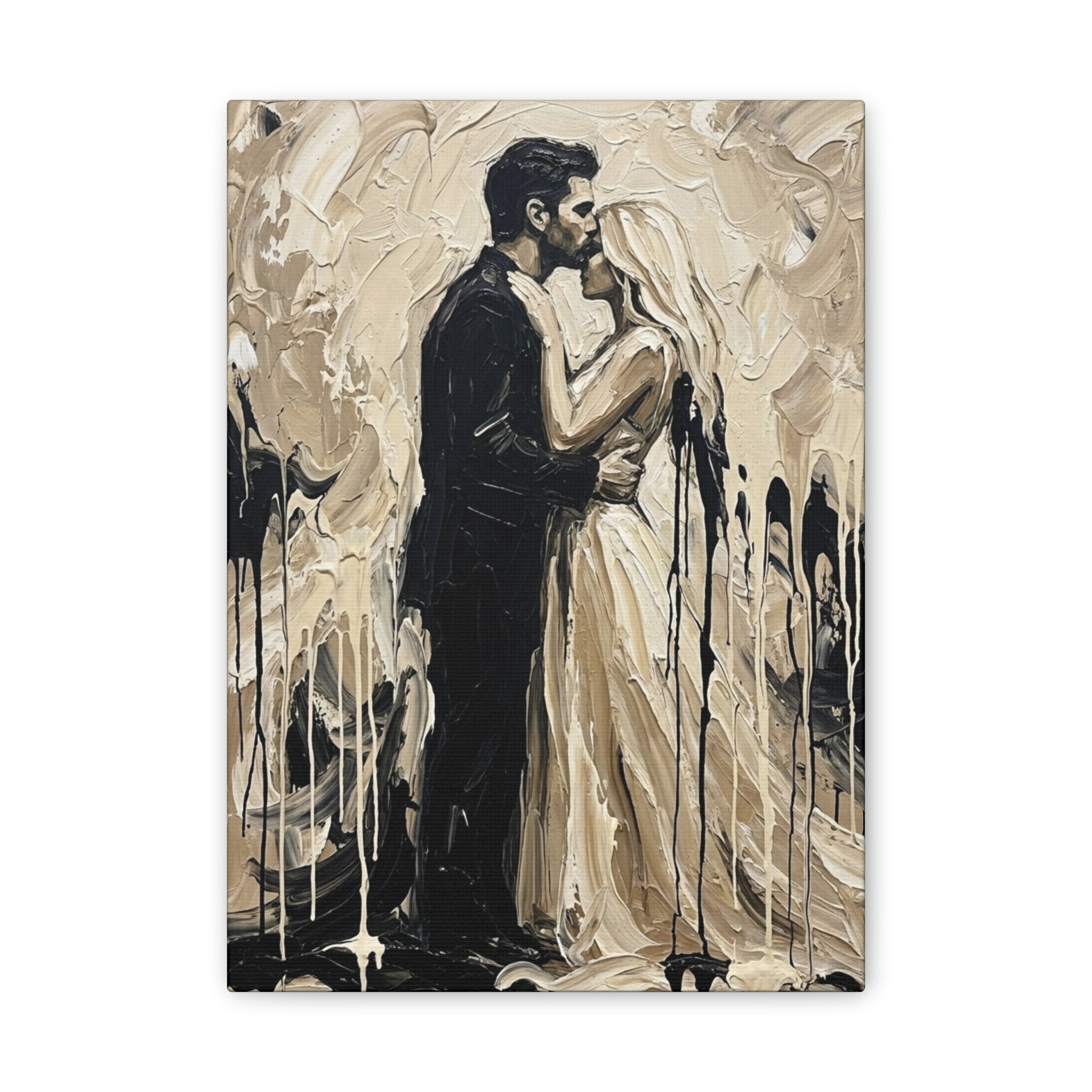 Expressionist Forehead Kiss Canvas Print — Romantic Anniversary Wall Art