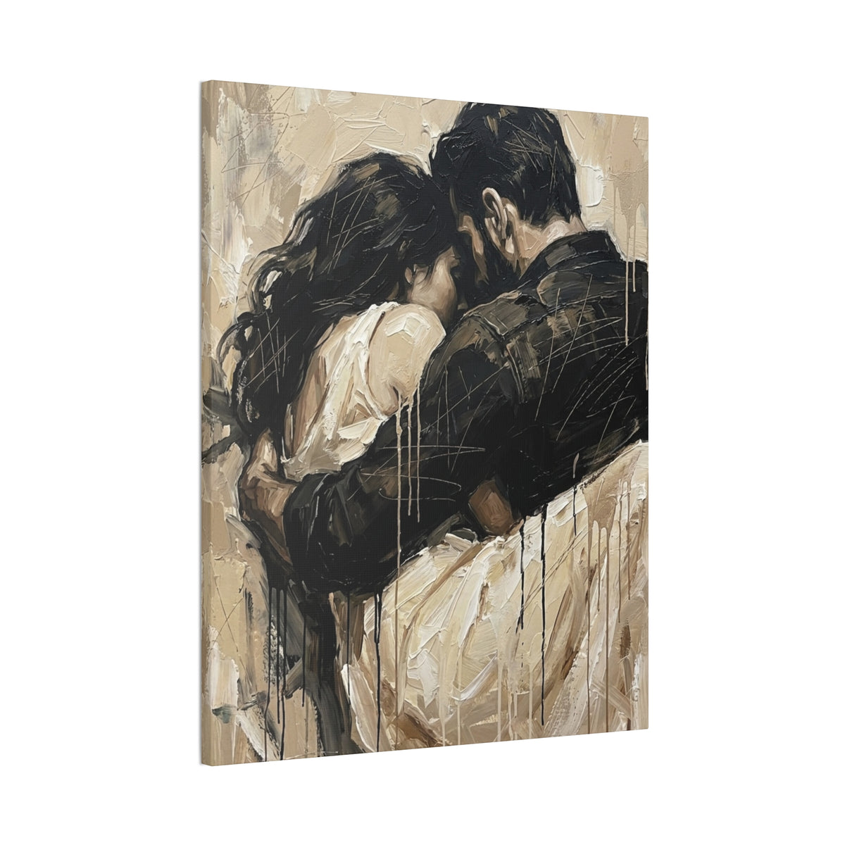 Safety Being Held - Expressionist Loving Couple Canvas Art — Emotional Intimacy