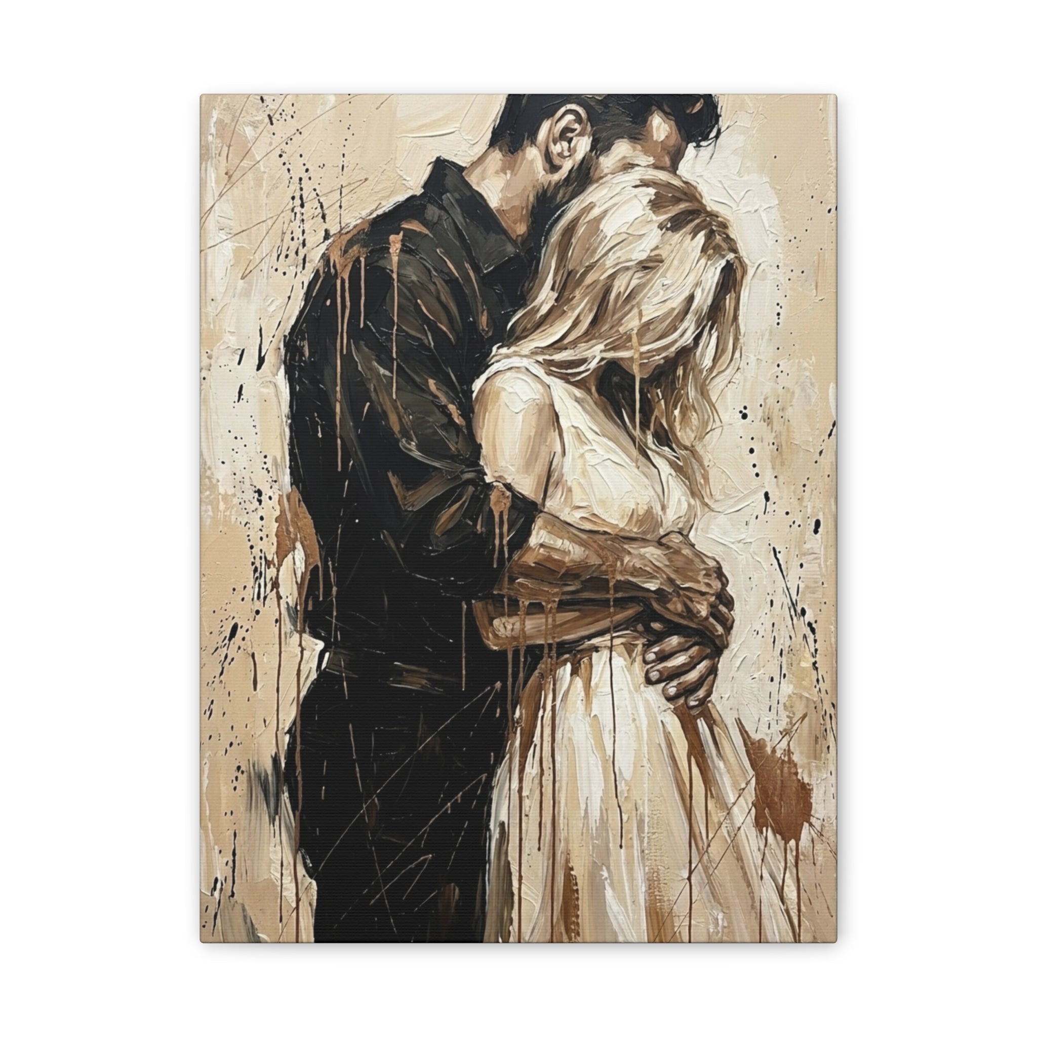 Expressionist 'Tender Moments' Stretched Canvas — Loving Couple Embracing Wall Art