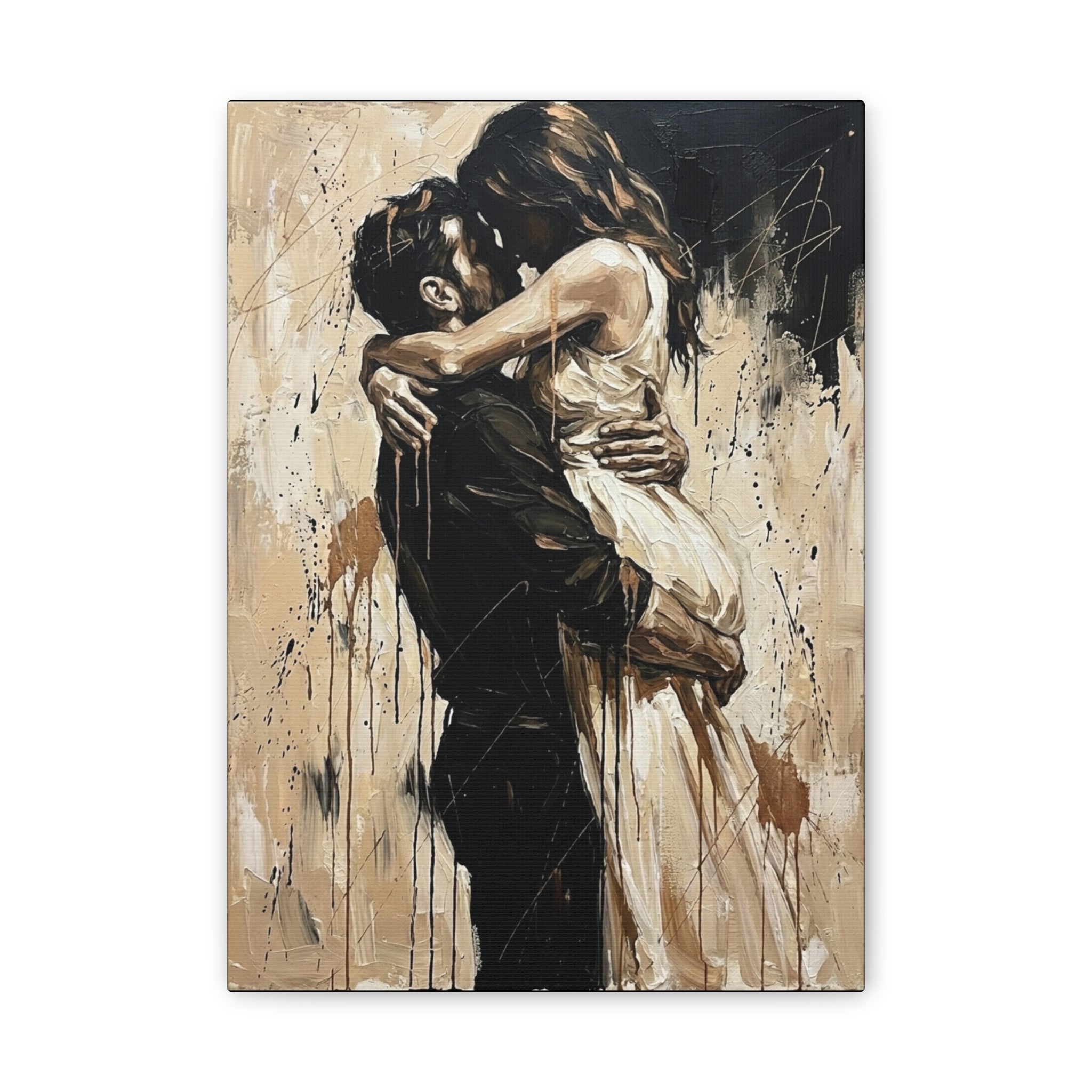 Expressionist Couple Painting Canvas—Loving Intimate Wall Art