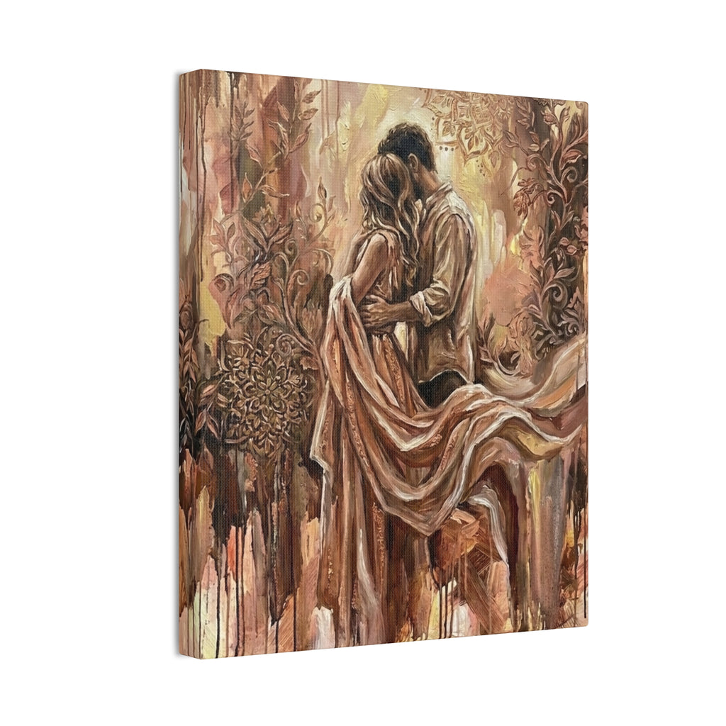 Rose Gold Loving Intimate Couple Canvas Print — Romantic Stretched Wall Art