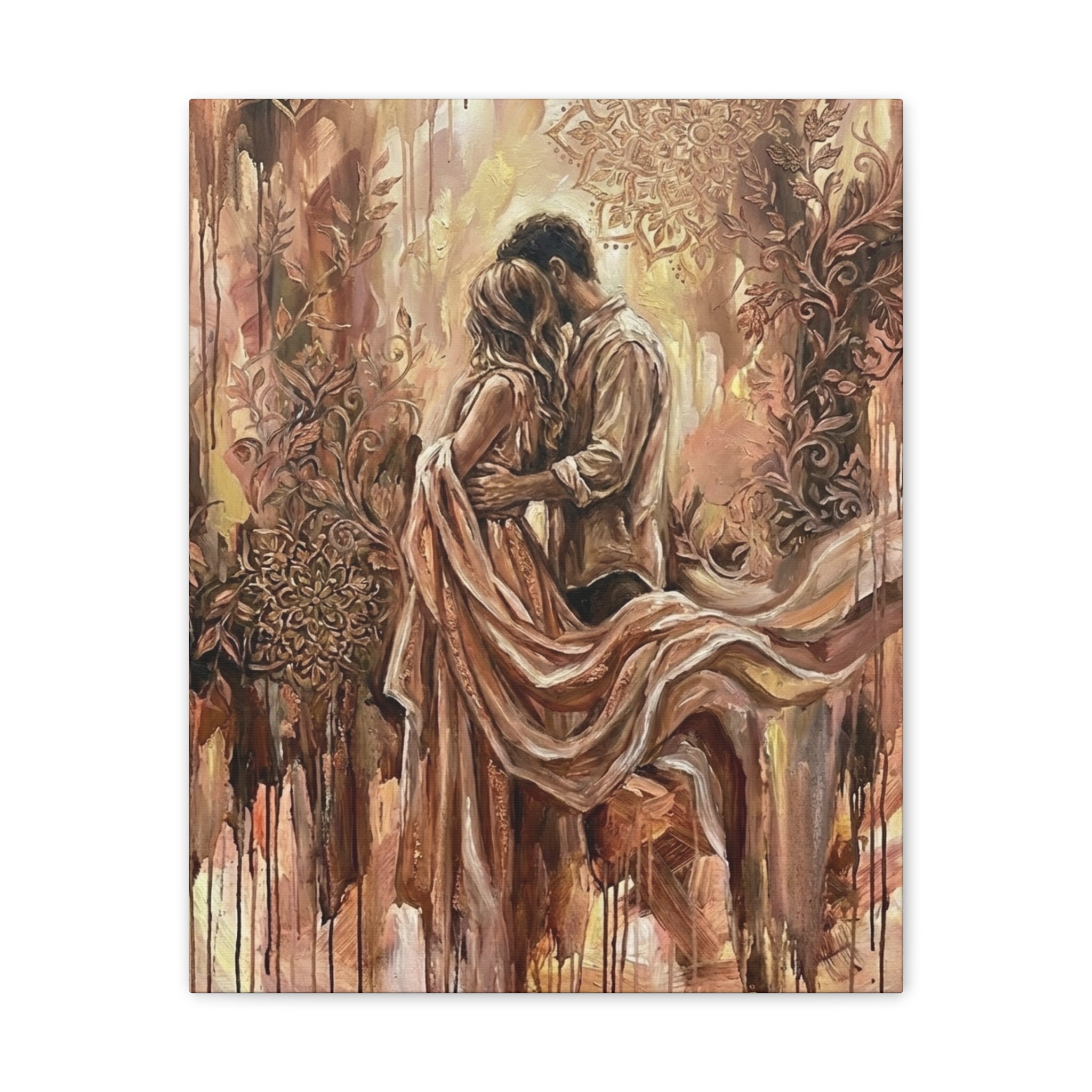 Rose Gold Loving Intimate Couple Canvas Print — Romantic Stretched Wall Art