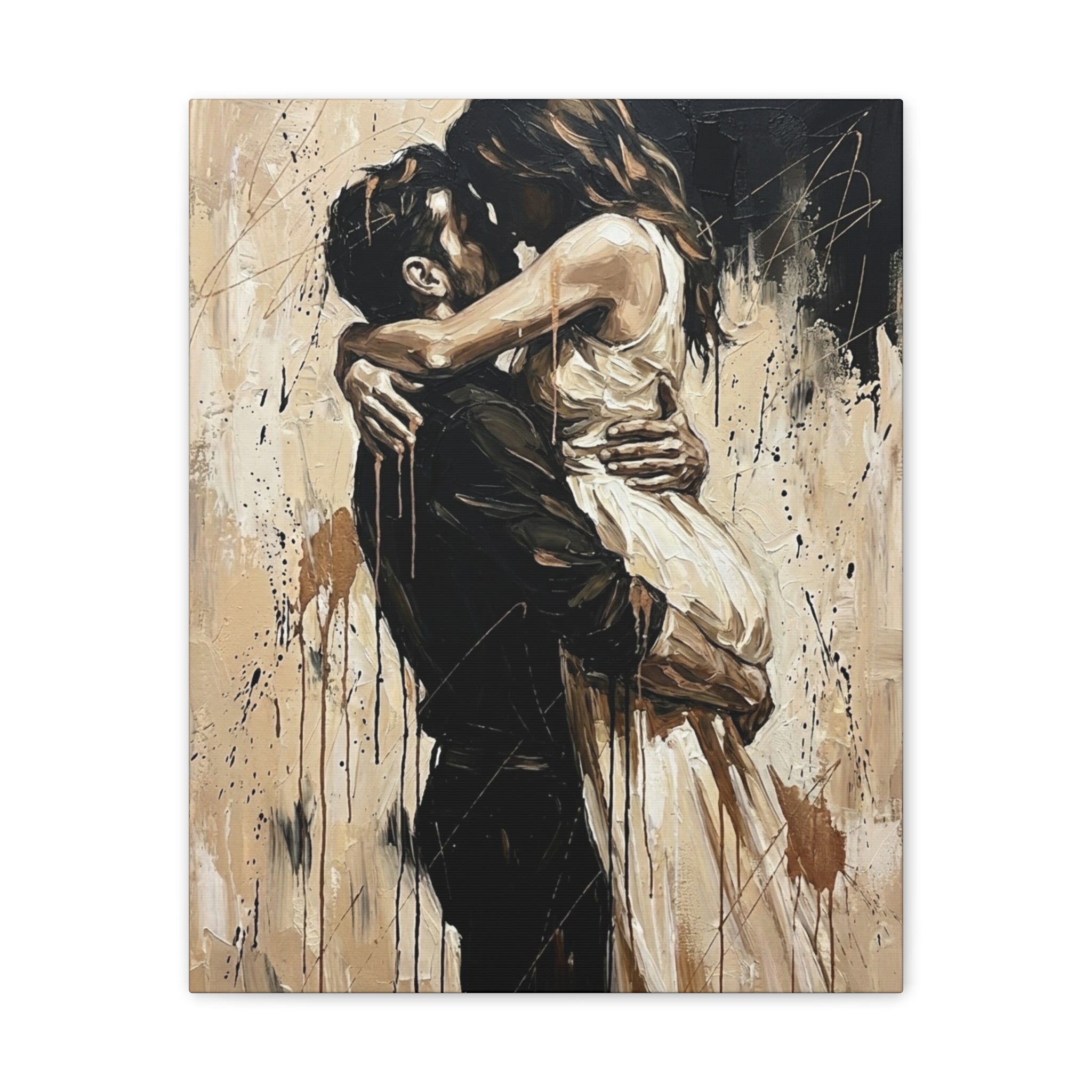 Expressionist Couple Painting Canvas—Loving Intimate Wall Art
