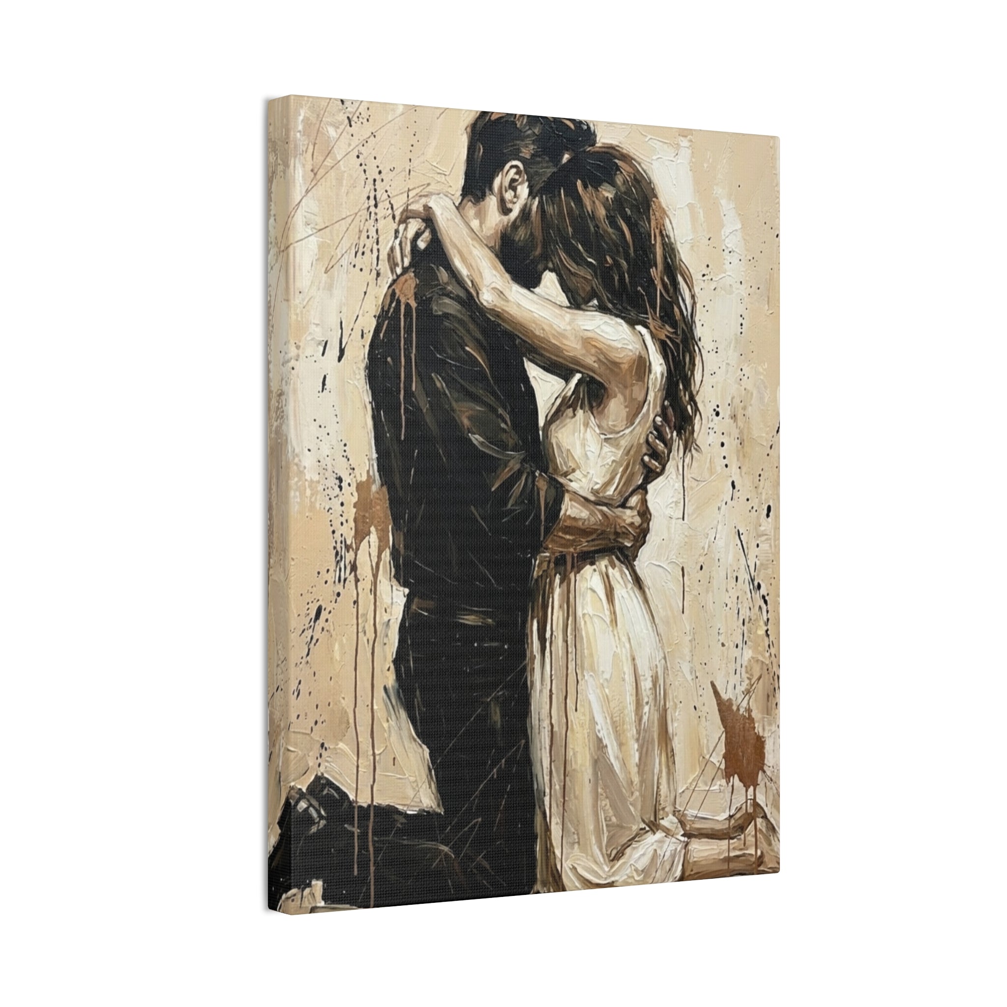 Devotional Kneeling Couple Canvas Art — Faith & Marriage Expressionist Wall Decor