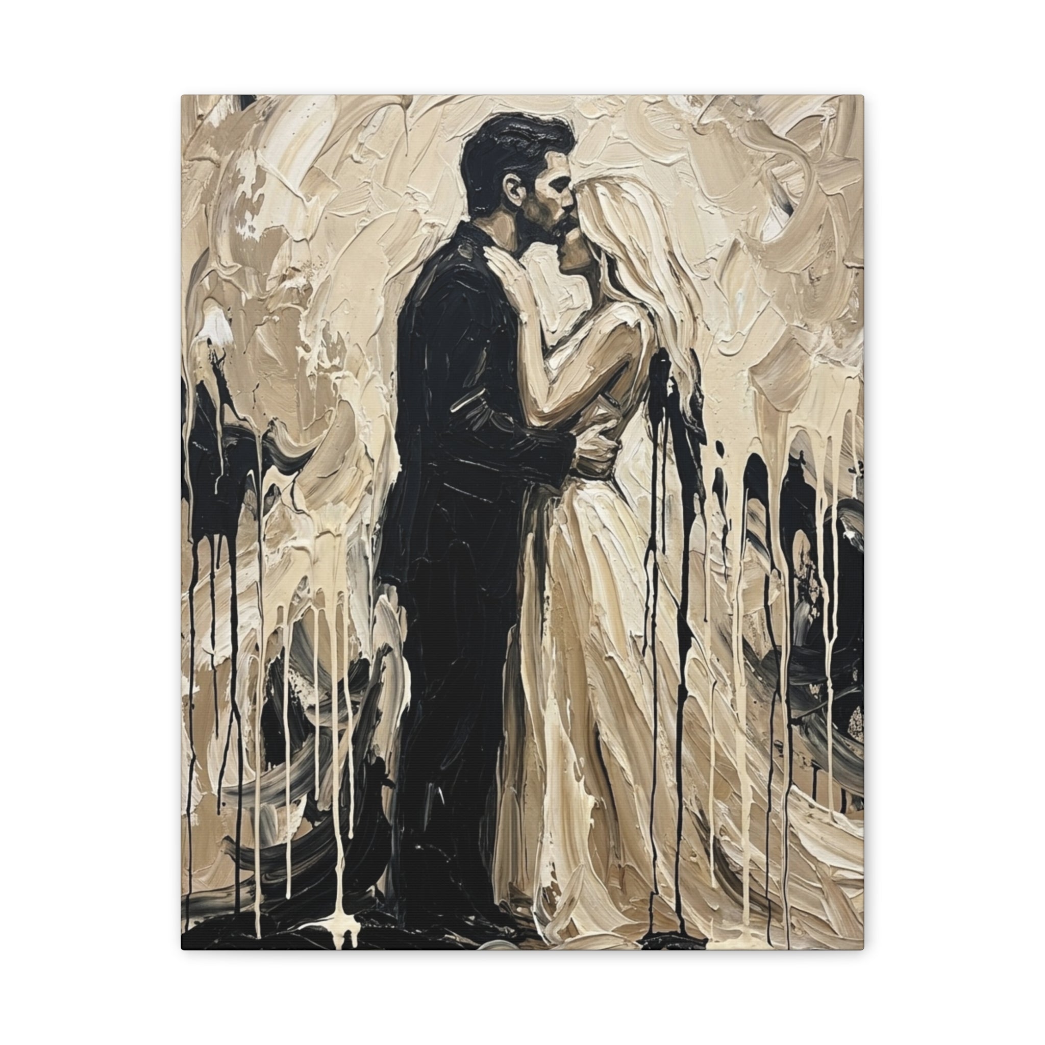 Expressionist Forehead Kiss Canvas Print — Romantic Anniversary Wall Art