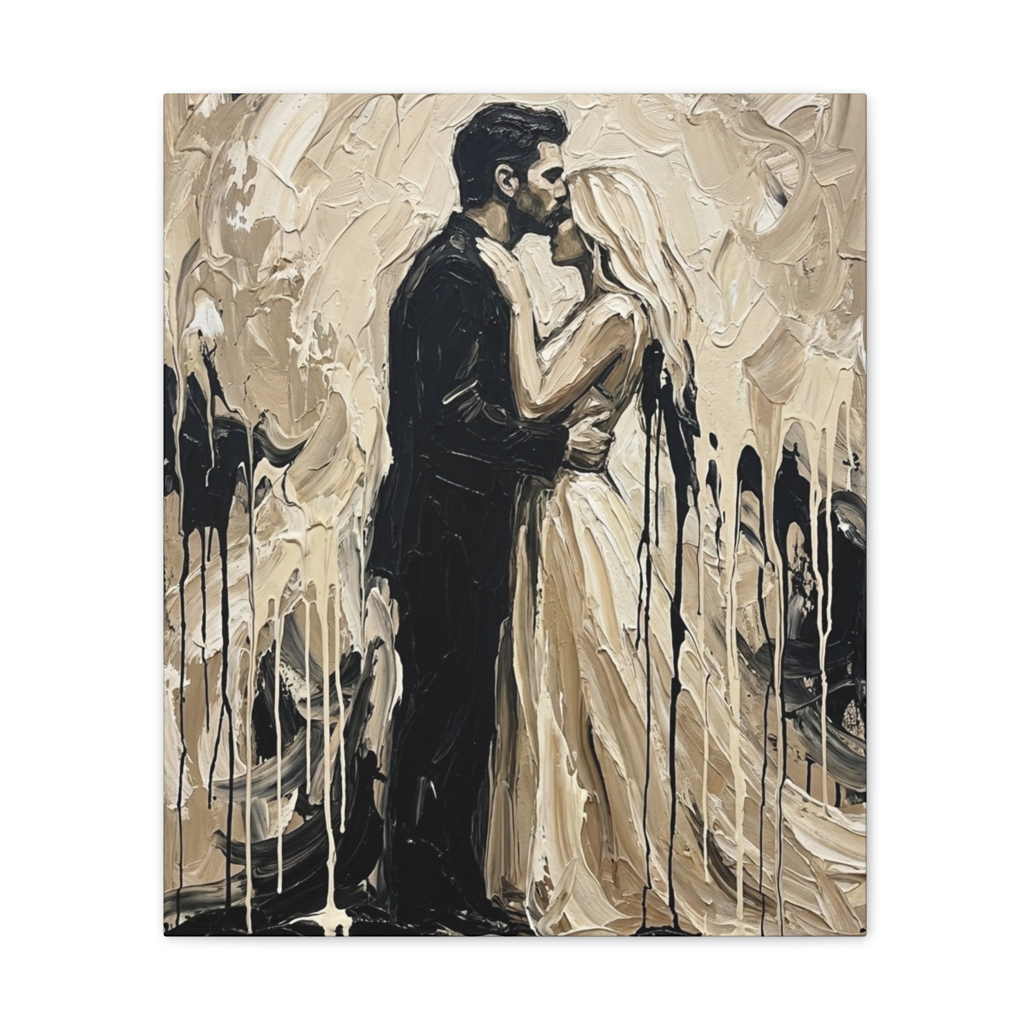 Expressionist Forehead Kiss Canvas Print — Romantic Anniversary Wall Art