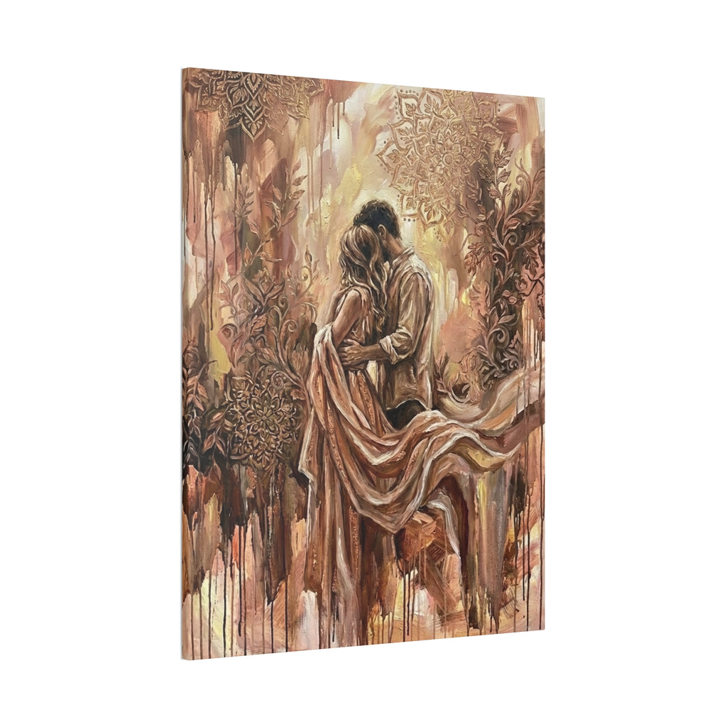 Rose Gold Loving Intimate Couple Canvas Print — Romantic Stretched Wall Art