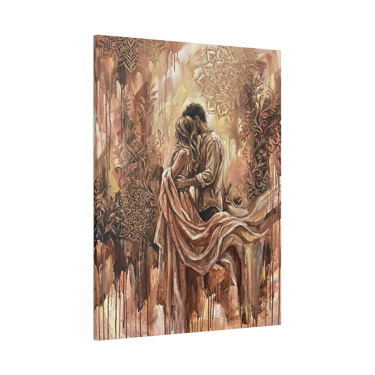 Rose Gold Loving Intimate Couple Canvas Print — Romantic Stretched Wall Art