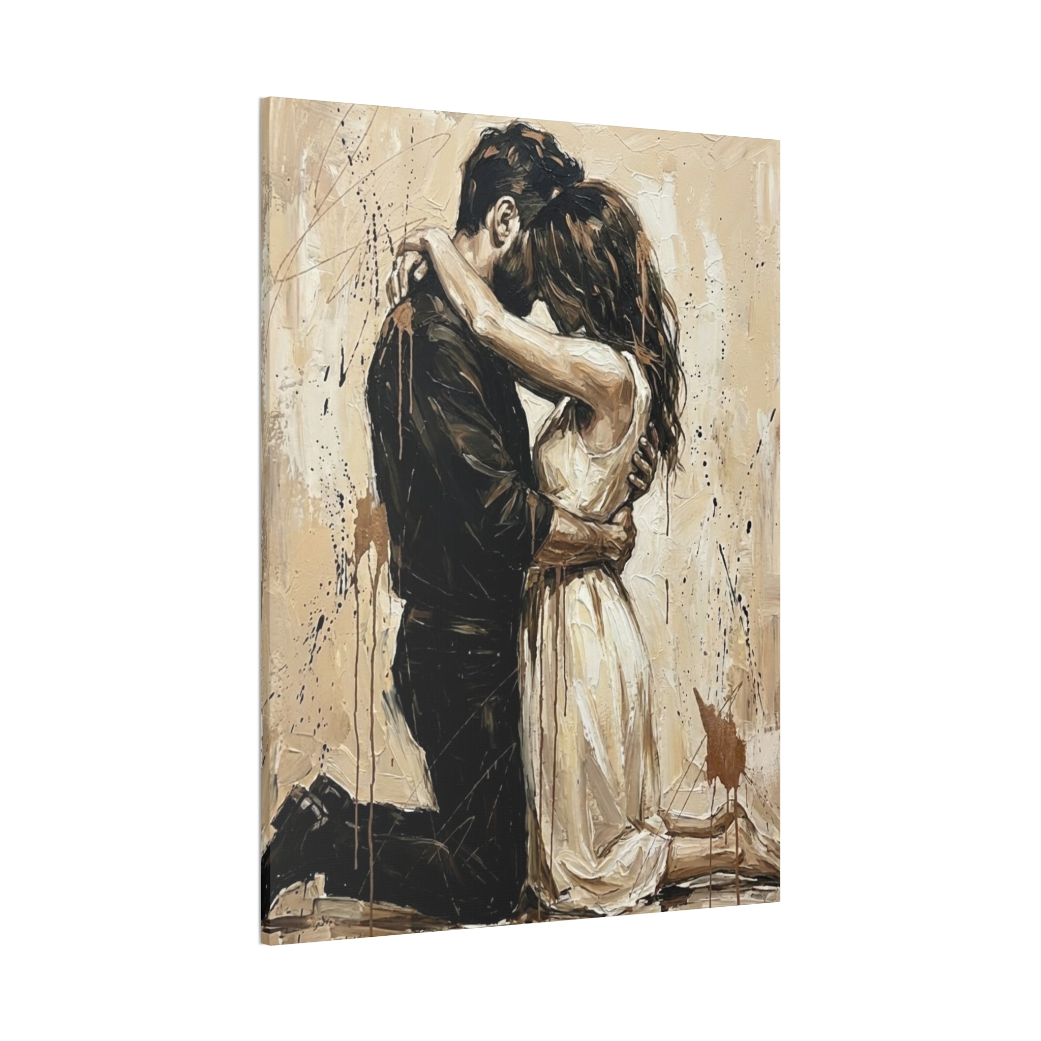 Devotional Kneeling Couple Canvas Art — Faith & Marriage Expressionist Wall Decor