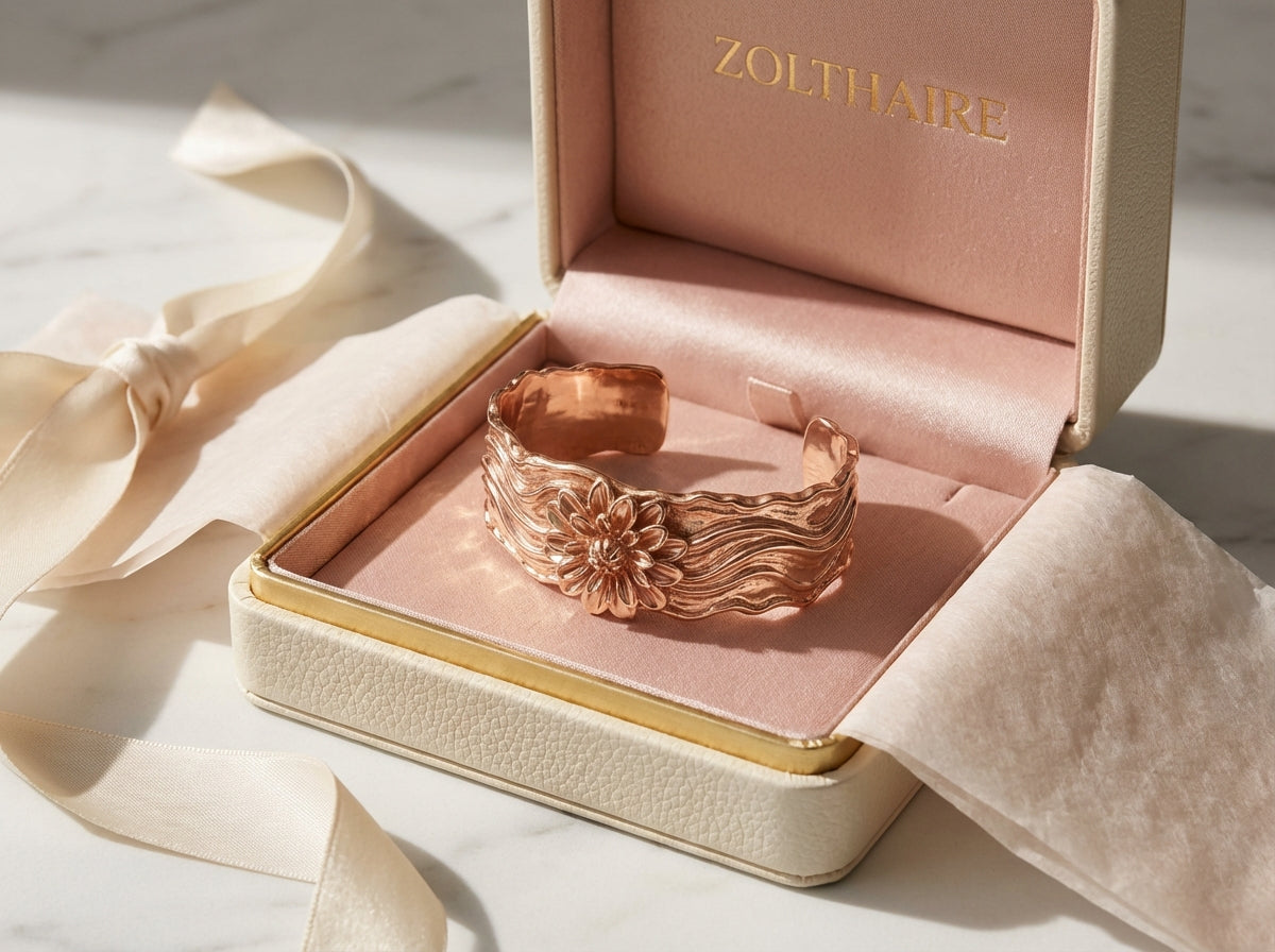 Zolthaire Dahlia Floral Wave Cuff | 14k & 18k Solid Gold Statement Cuff Bracelet