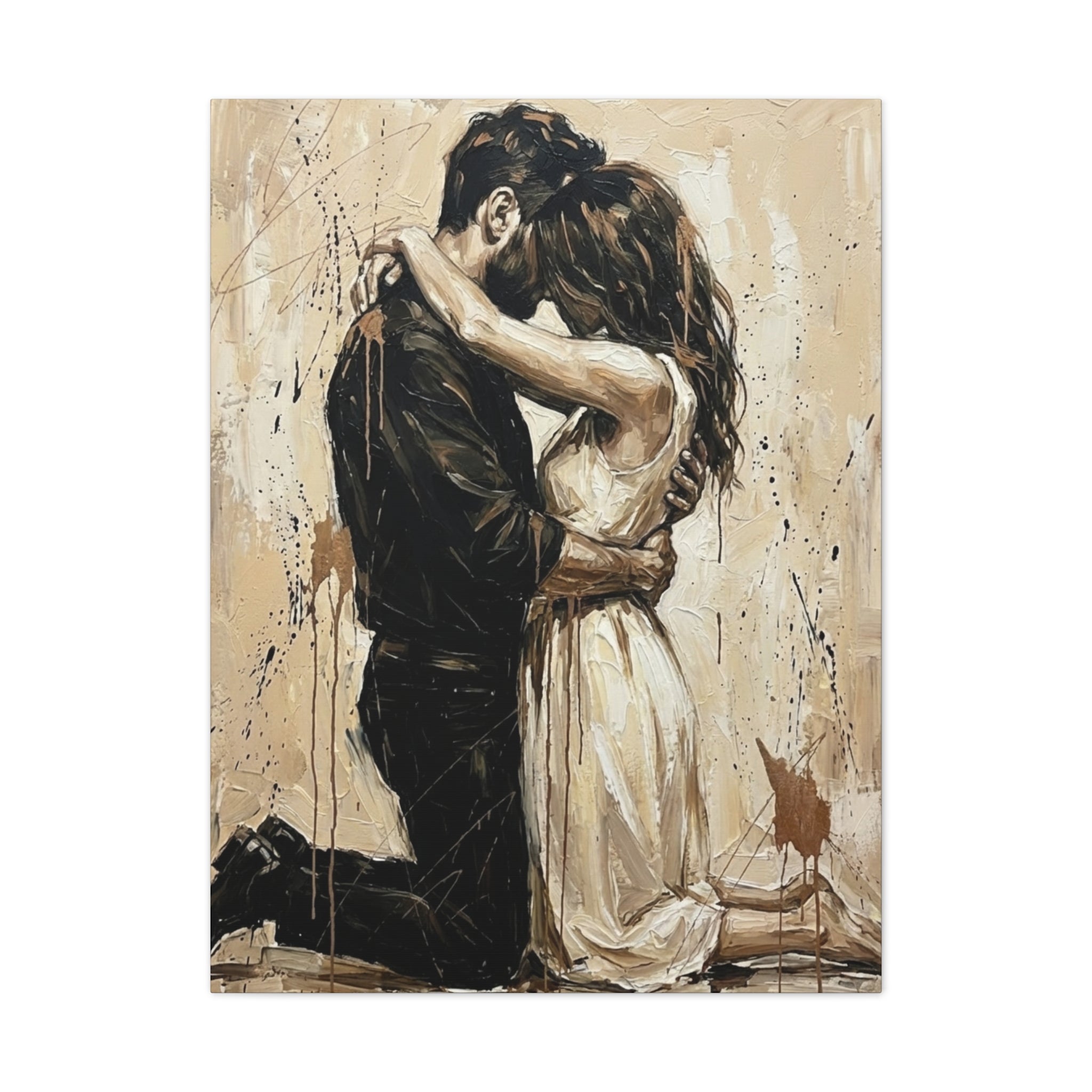 Devotional Kneeling Couple Canvas Art — Faith & Marriage Expressionist Wall Decor