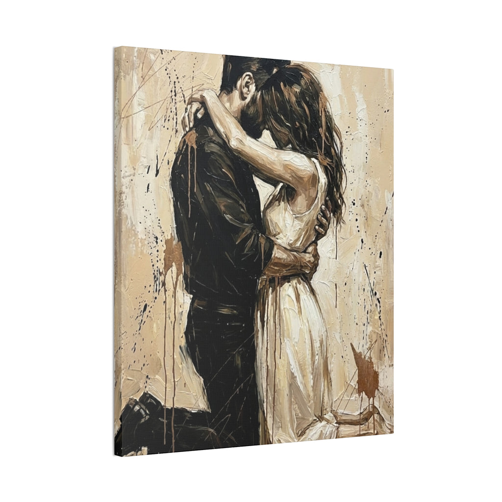 Devotional Kneeling Couple Canvas Art — Faith & Marriage Expressionist Wall Decor