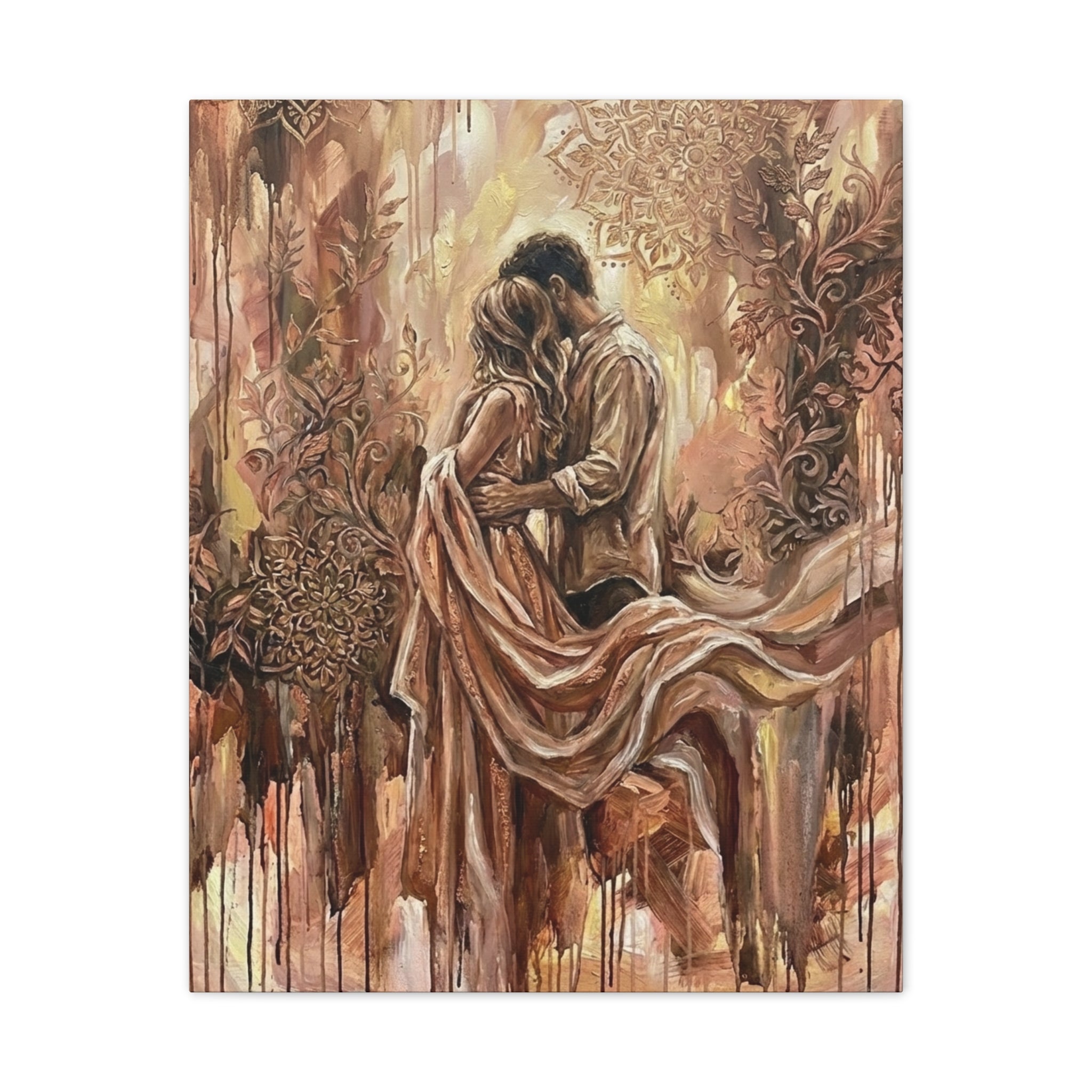 Rose Gold Loving Intimate Couple Canvas Print — Romantic Stretched Wall Art
