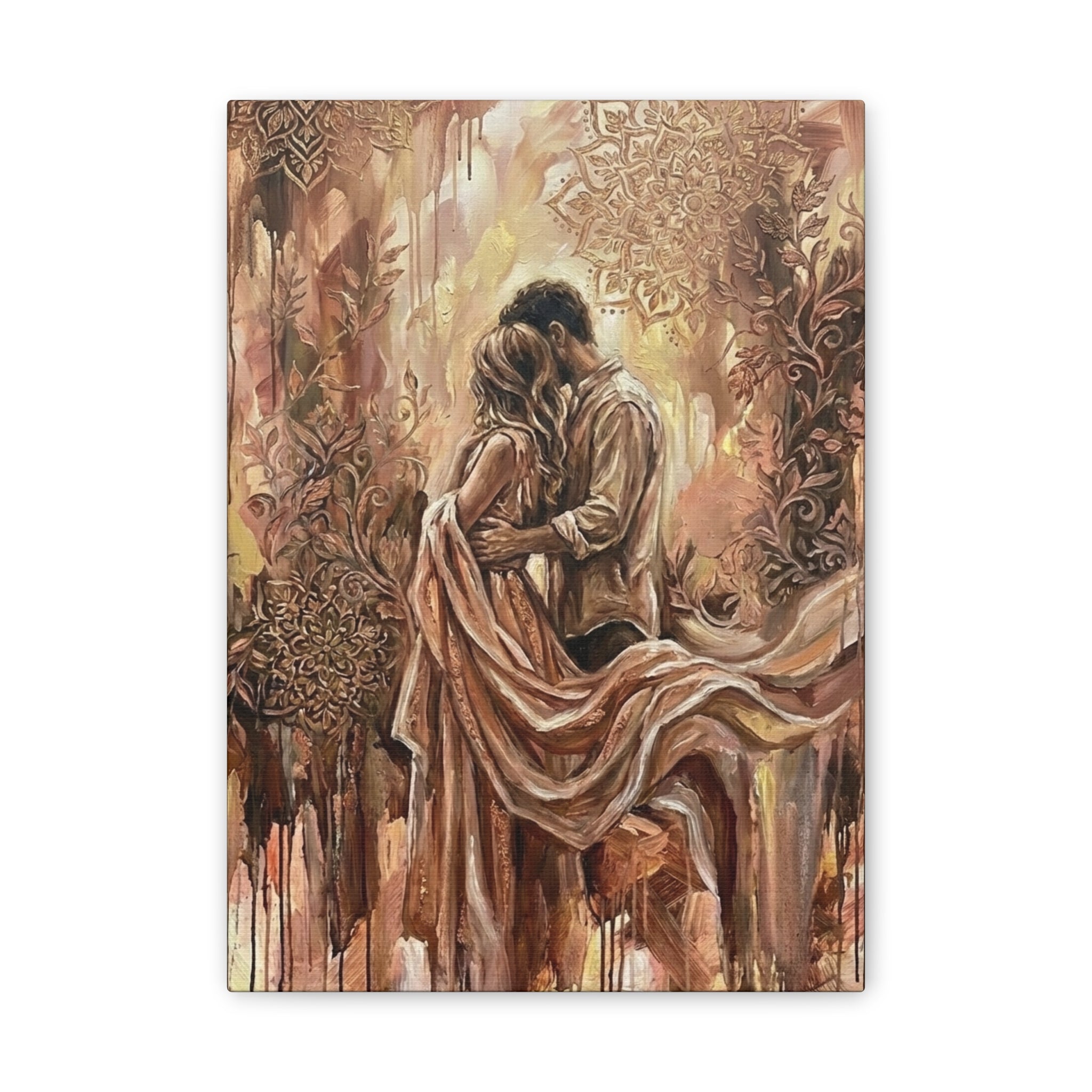 Rose Gold Loving Intimate Couple Canvas Print — Romantic Stretched Wall Art