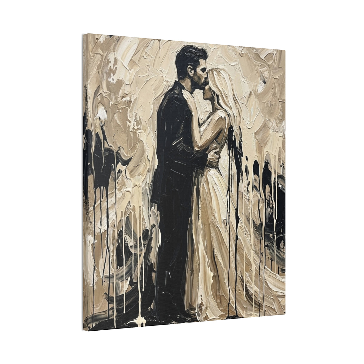 Expressionist Forehead Kiss Canvas Print — Romantic Anniversary Wall Art