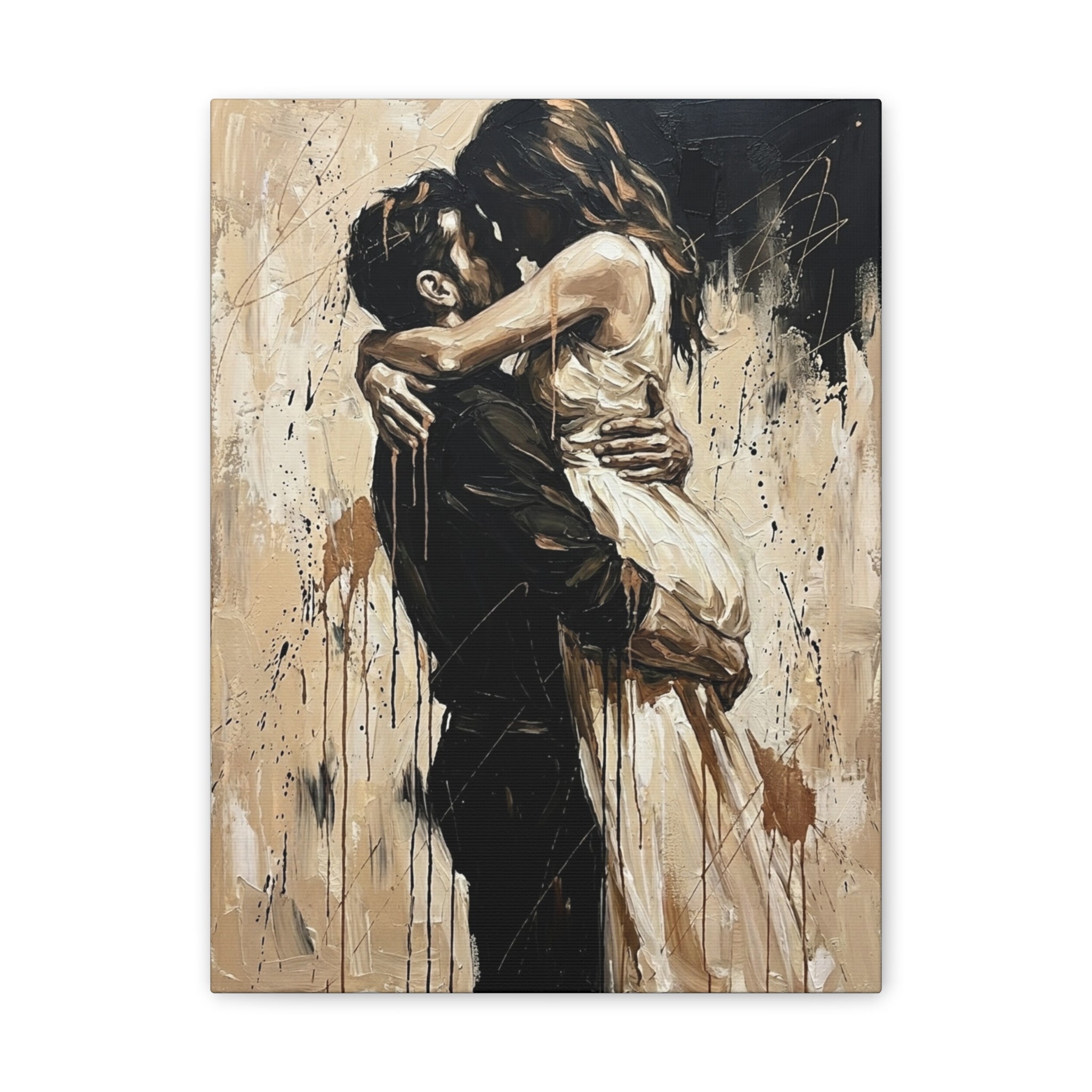 Expressionist Couple Painting Canvas—Loving Intimate Wall Art