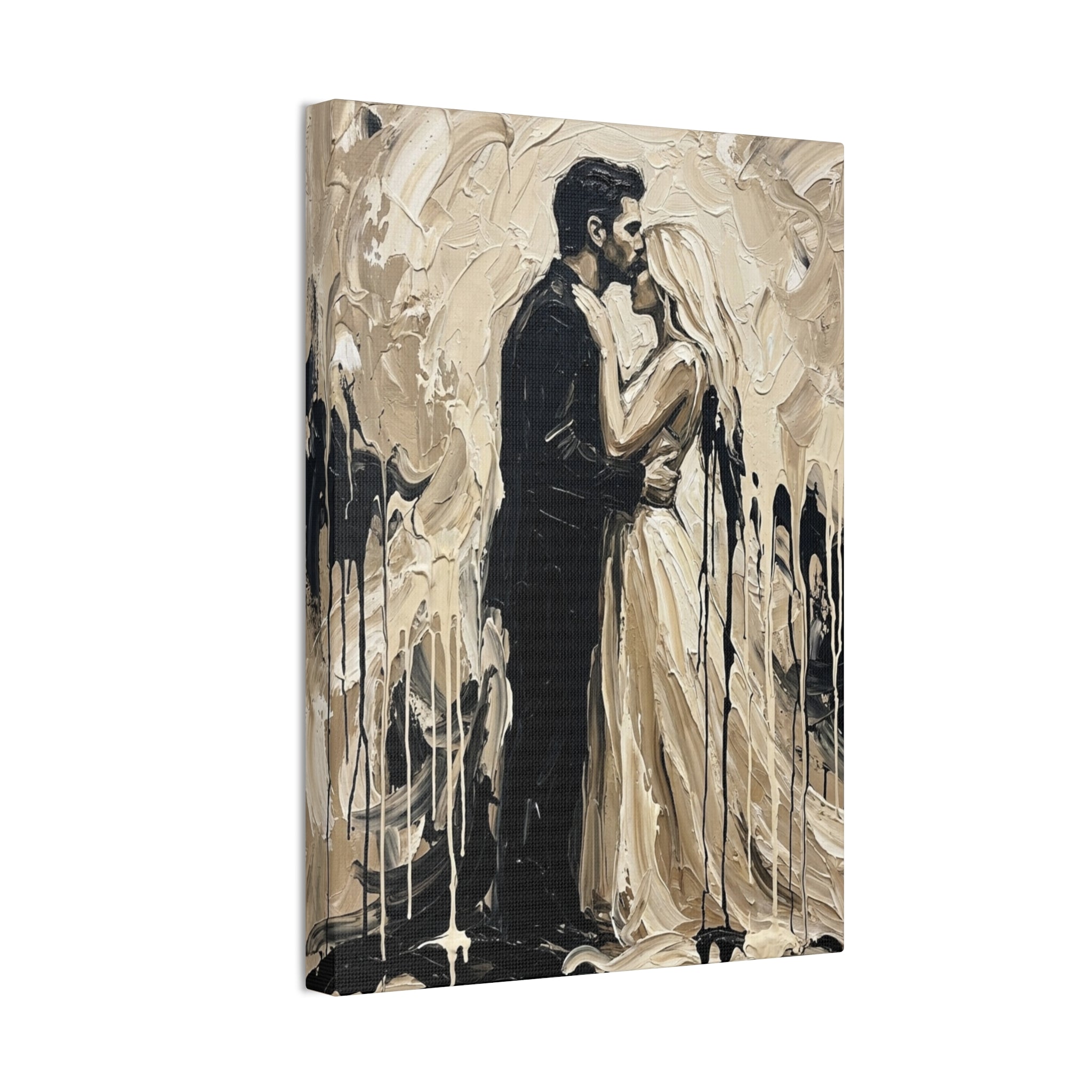 Expressionist Forehead Kiss Canvas Print — Romantic Anniversary Wall Art