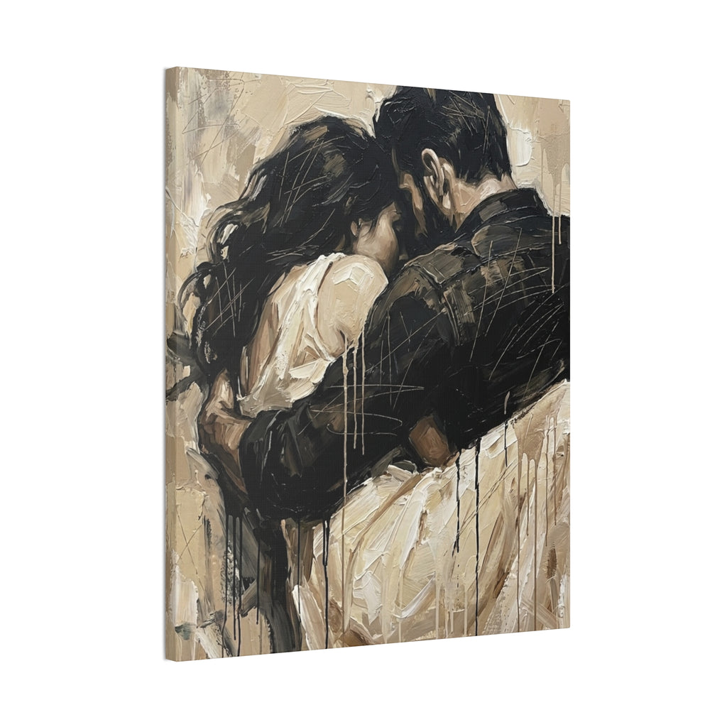 Safety Being Held - Expressionist Loving Couple Canvas Art — Emotional Intimacy