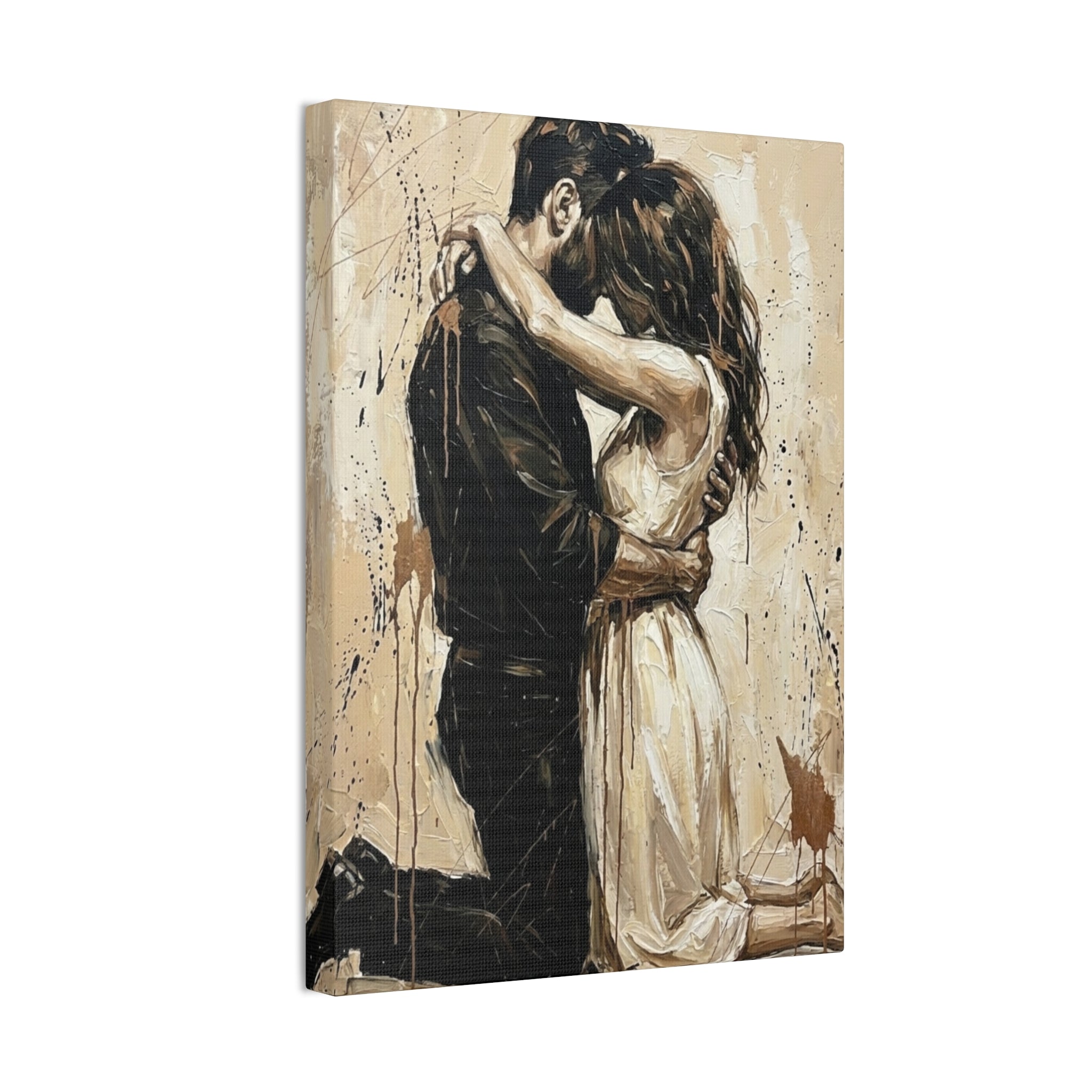 Devotional Kneeling Couple Canvas Art — Faith & Marriage Expressionist Wall Decor