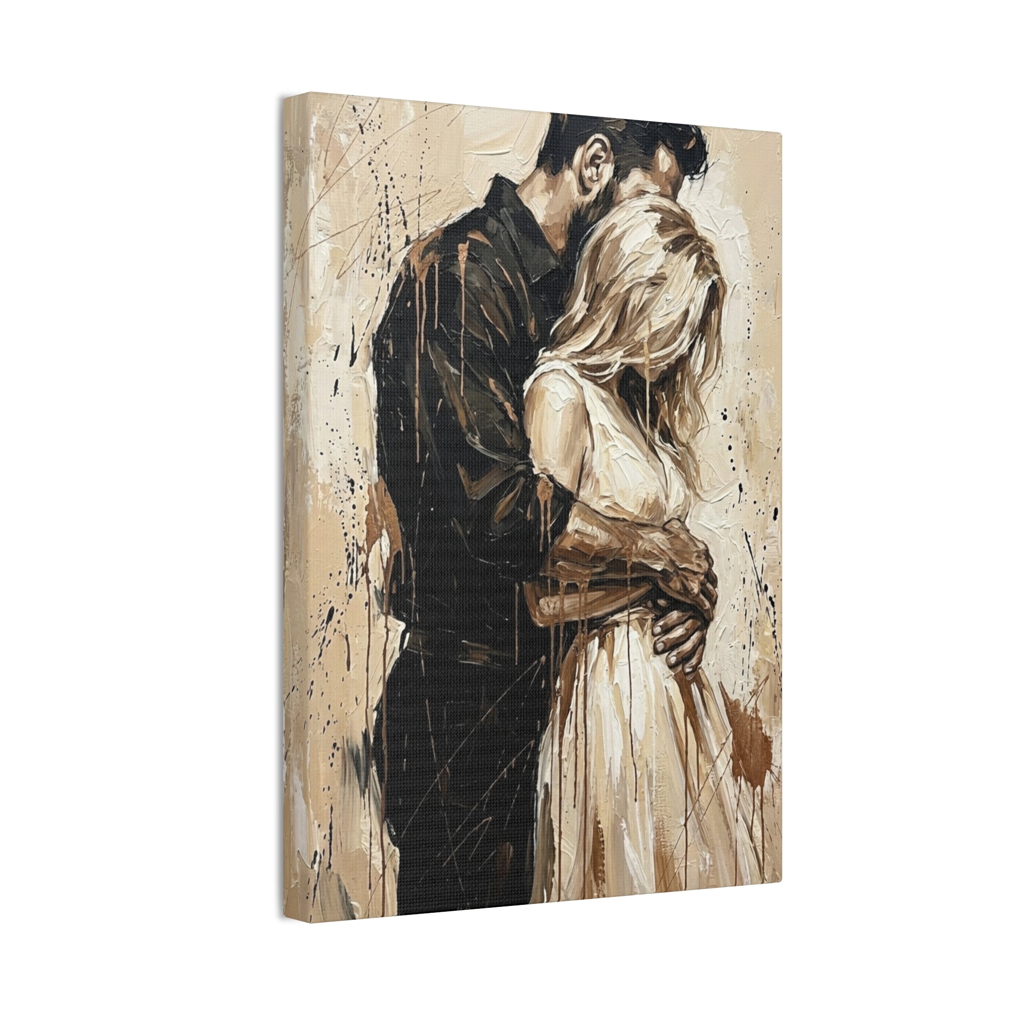 Expressionist 'Tender Moments' Stretched Canvas — Loving Couple Embracing Wall Art