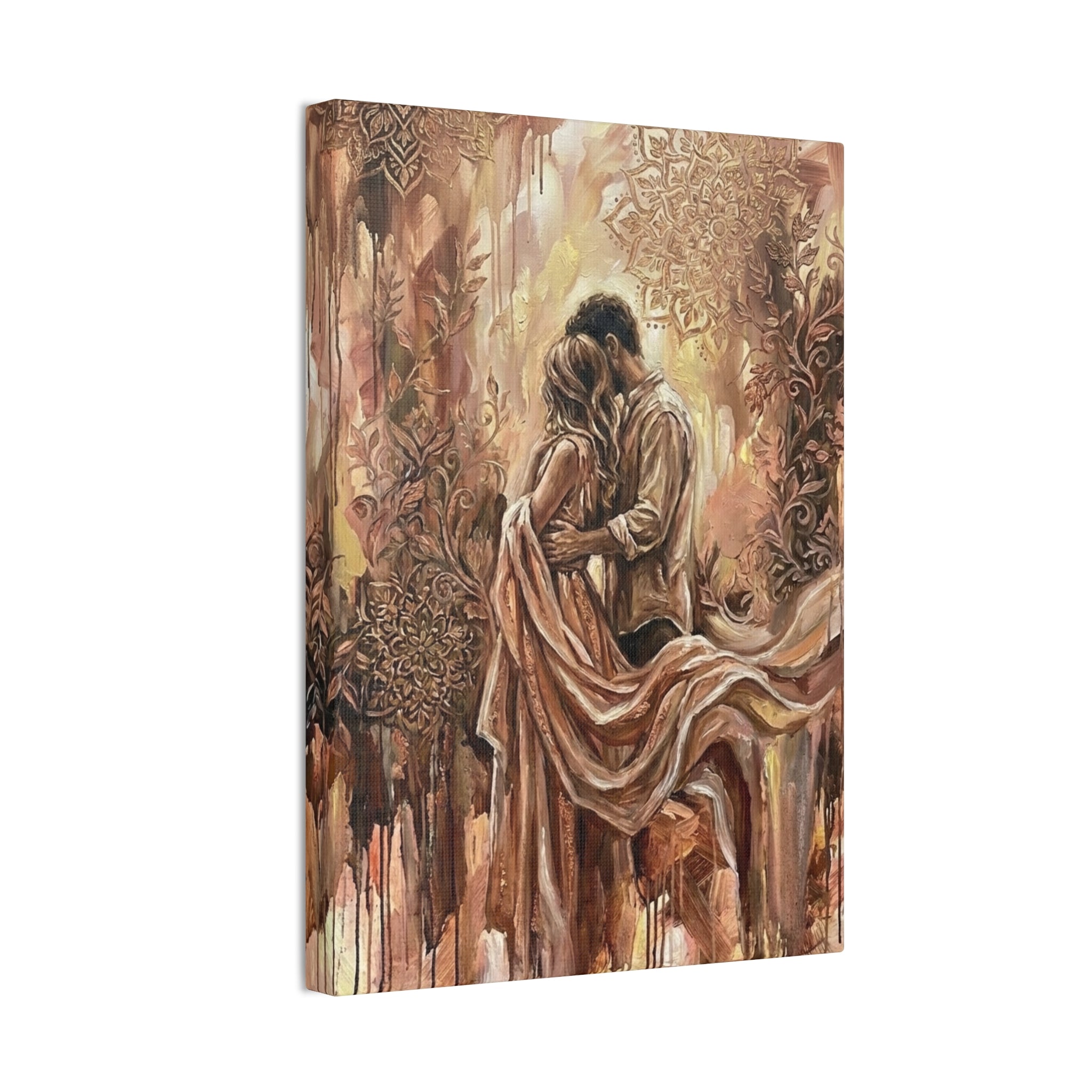 Rose Gold Loving Intimate Couple Canvas Print — Romantic Stretched Wall Art