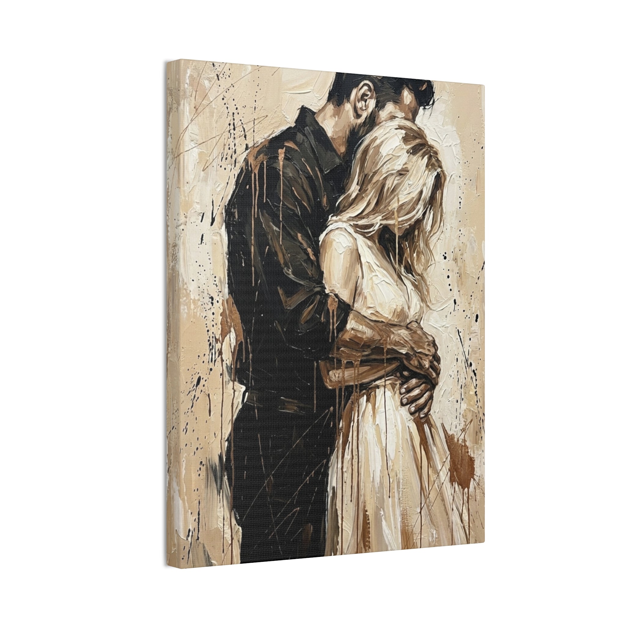 Expressionist 'Tender Moments' Stretched Canvas — Loving Couple Embracing Wall Art