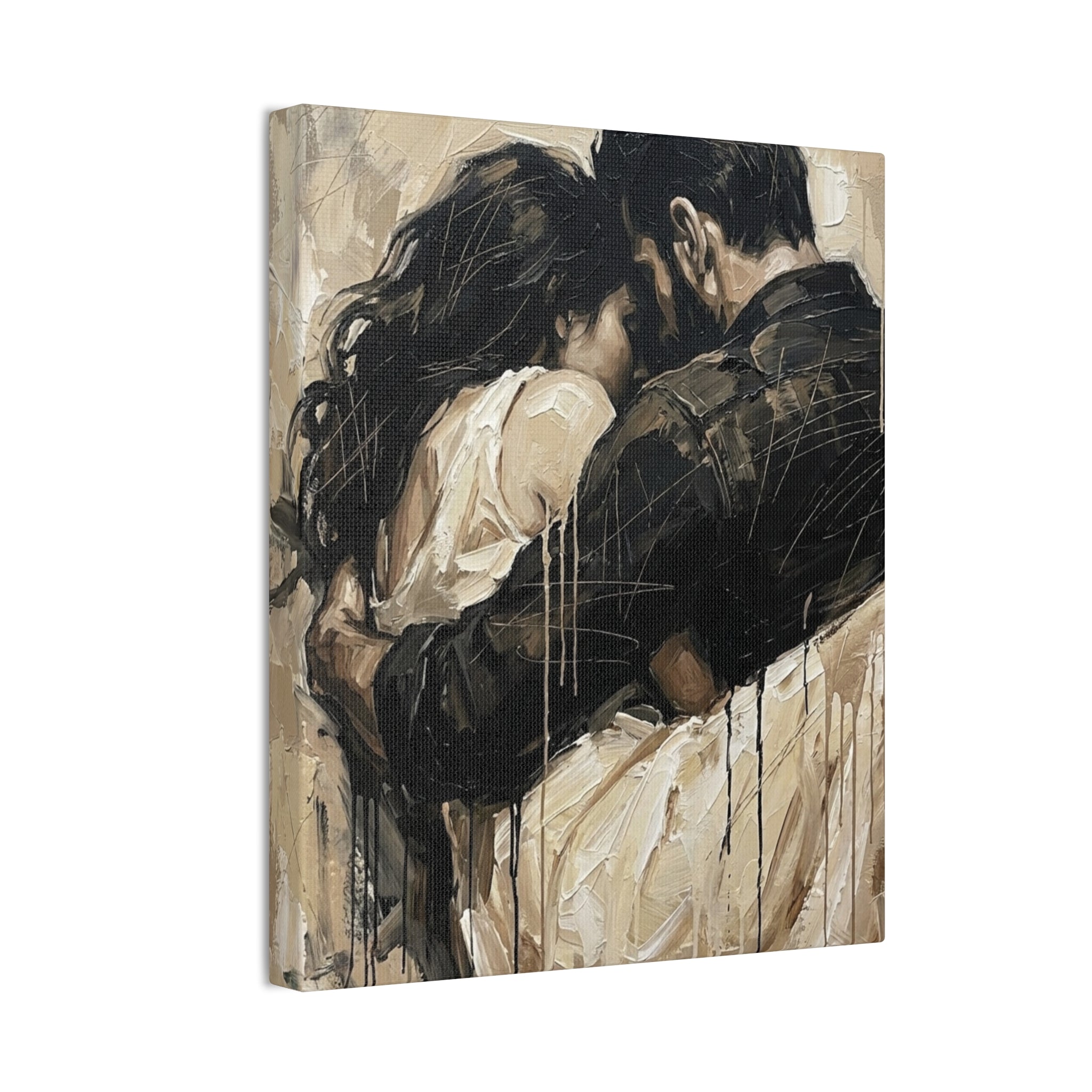 Safety Being Held - Expressionist Loving Couple Canvas Art — Emotional Intimacy