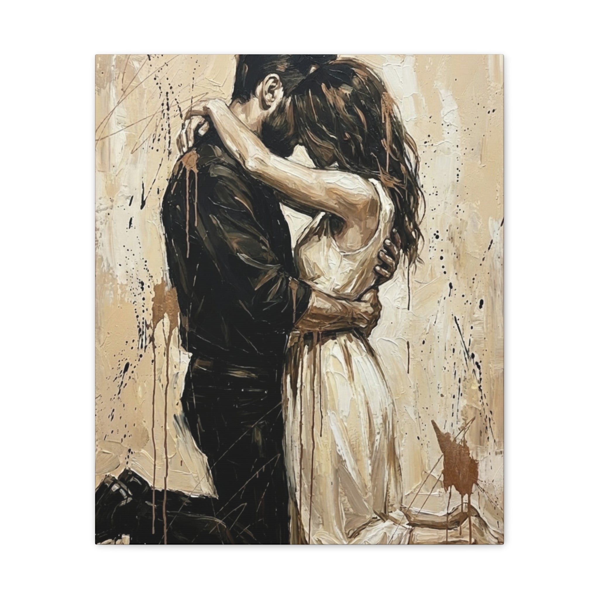 Devotional Kneeling Couple Canvas Art — Faith & Marriage Expressionist Wall Decor