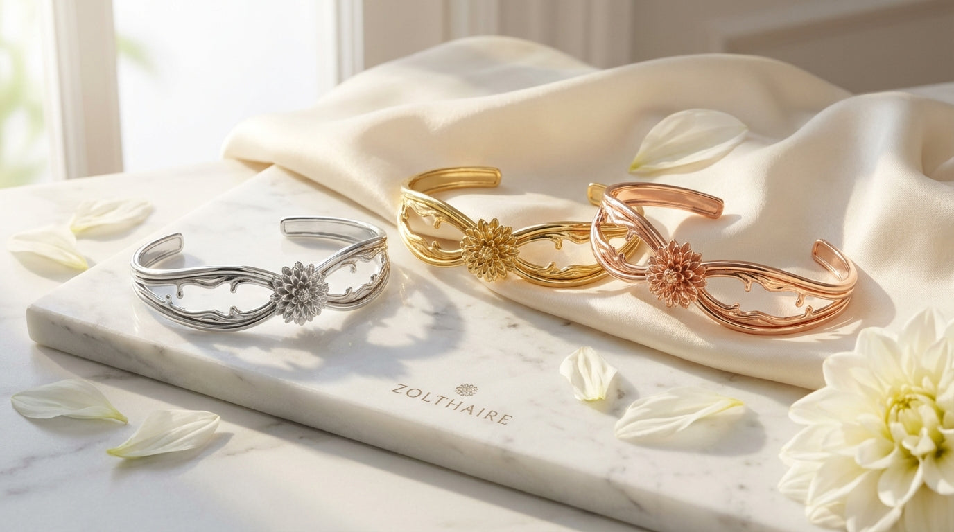 Dahlia Floral Infinity Cuff Bracelet