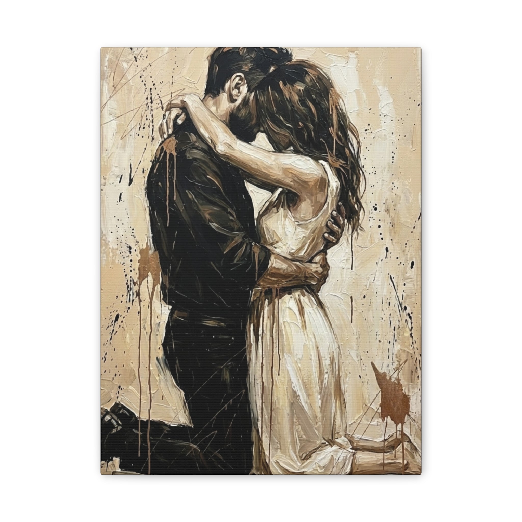 Devotional Kneeling Couple Canvas Art — Faith & Marriage Expressionist Wall Decor