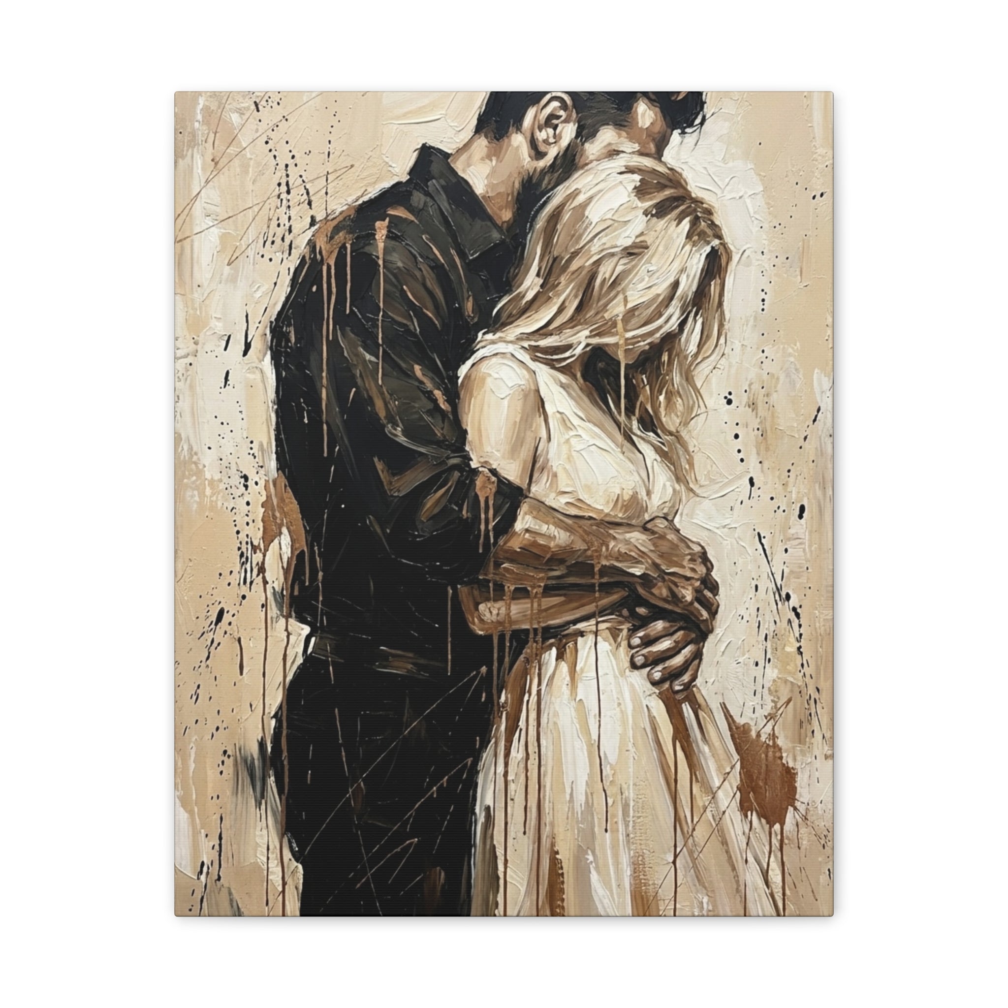 Expressionist 'Tender Moments' Stretched Canvas — Loving Couple Embracing Wall Art