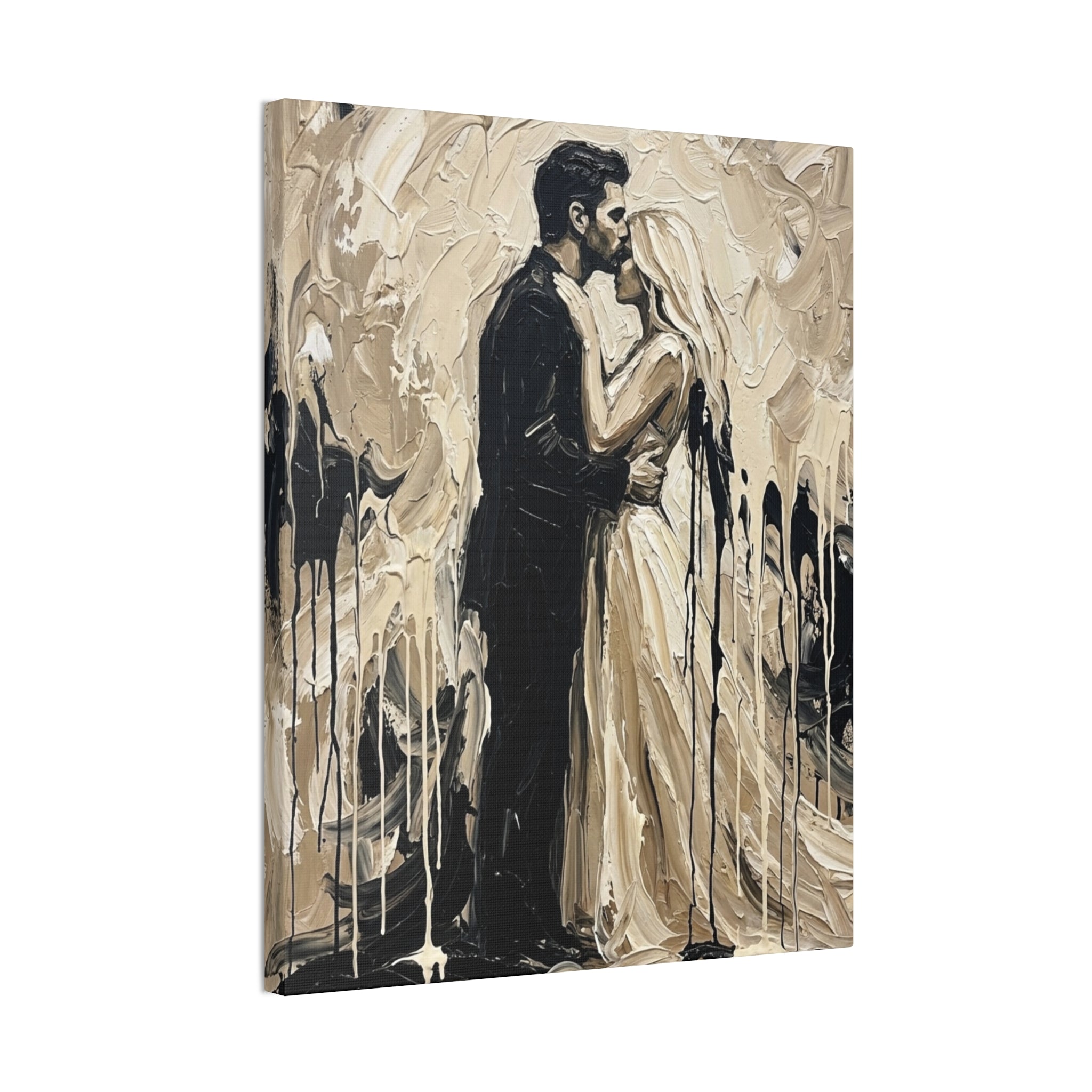 Expressionist Forehead Kiss Canvas Print — Romantic Anniversary Wall Art
