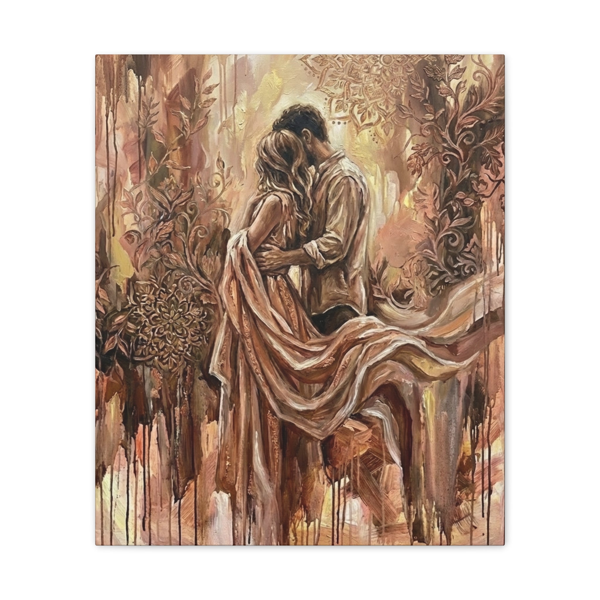 Rose Gold Loving Intimate Couple Canvas Print — Romantic Stretched Wall Art